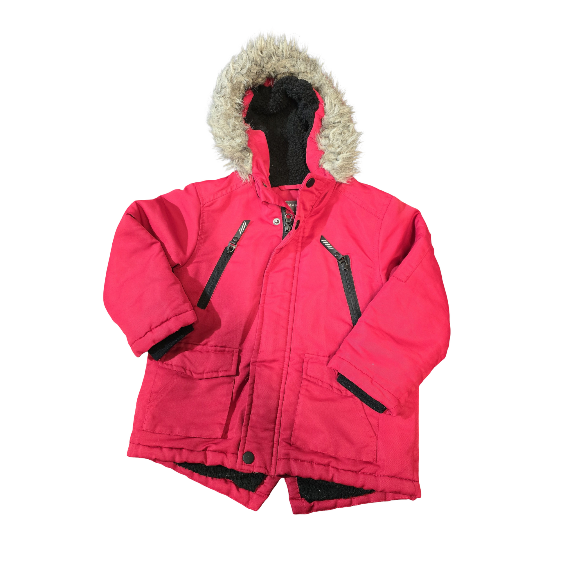 Primark Boys Red Winter Coat – Fleece Lined Hood – Age 3-4 Years