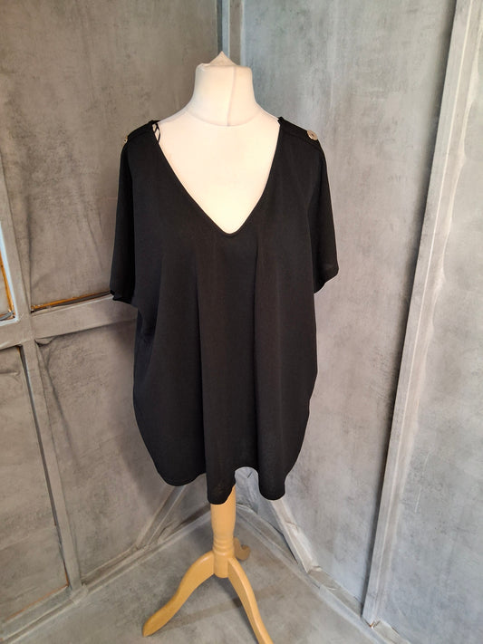 Matalan Curve Black Button-Detail Top – Size 24 – NWT RRP £15