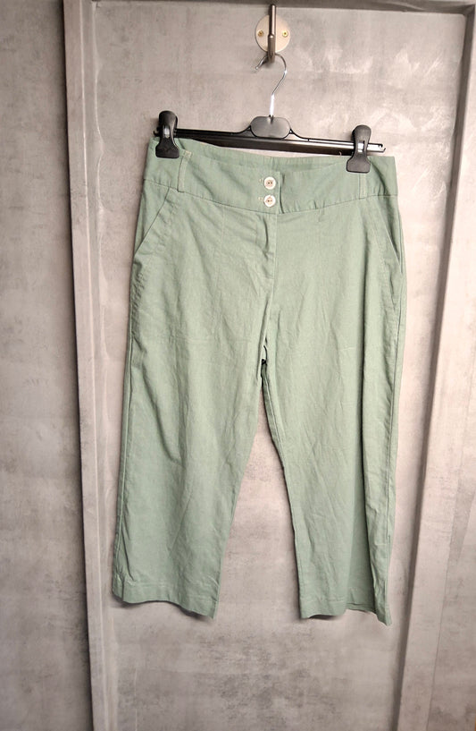 CMD Sage Green Cropped Linen Blend Trousers – Size 12