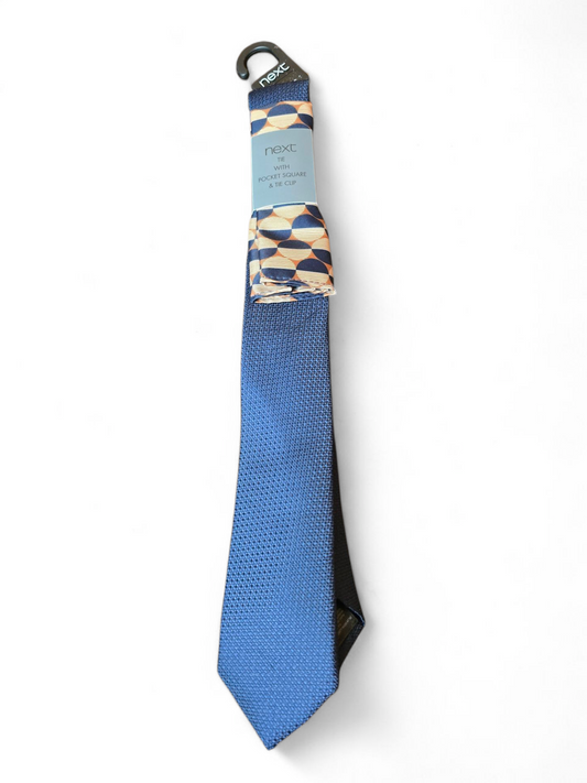 Next Men’s Navy & Brown Tie Set – Includes Pocket Square, New, Polyester, Formal Accessory