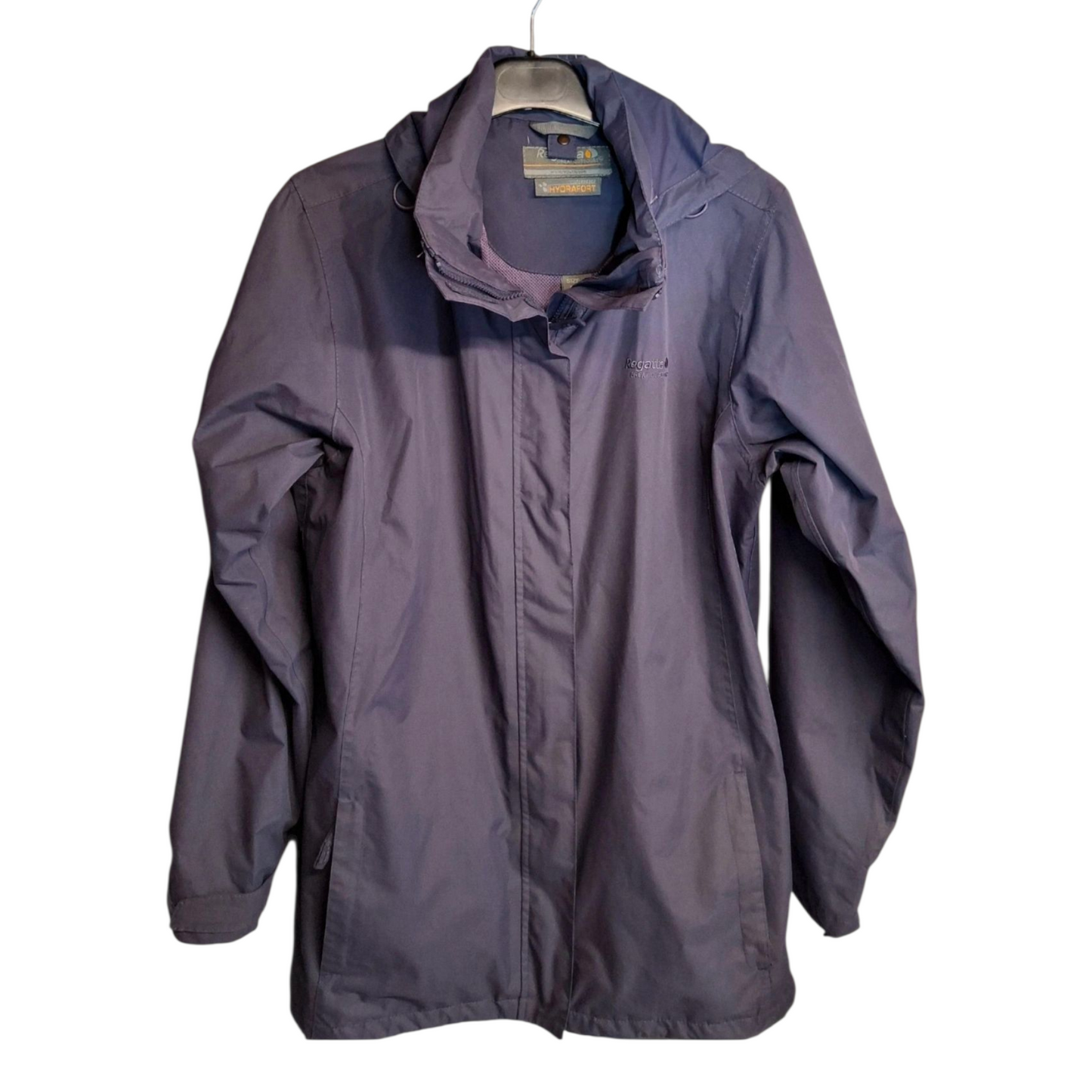 Regatta Purple Hydrafort Waterproof Jacket – Hooded – UK 12/14 – Zip & Velcro