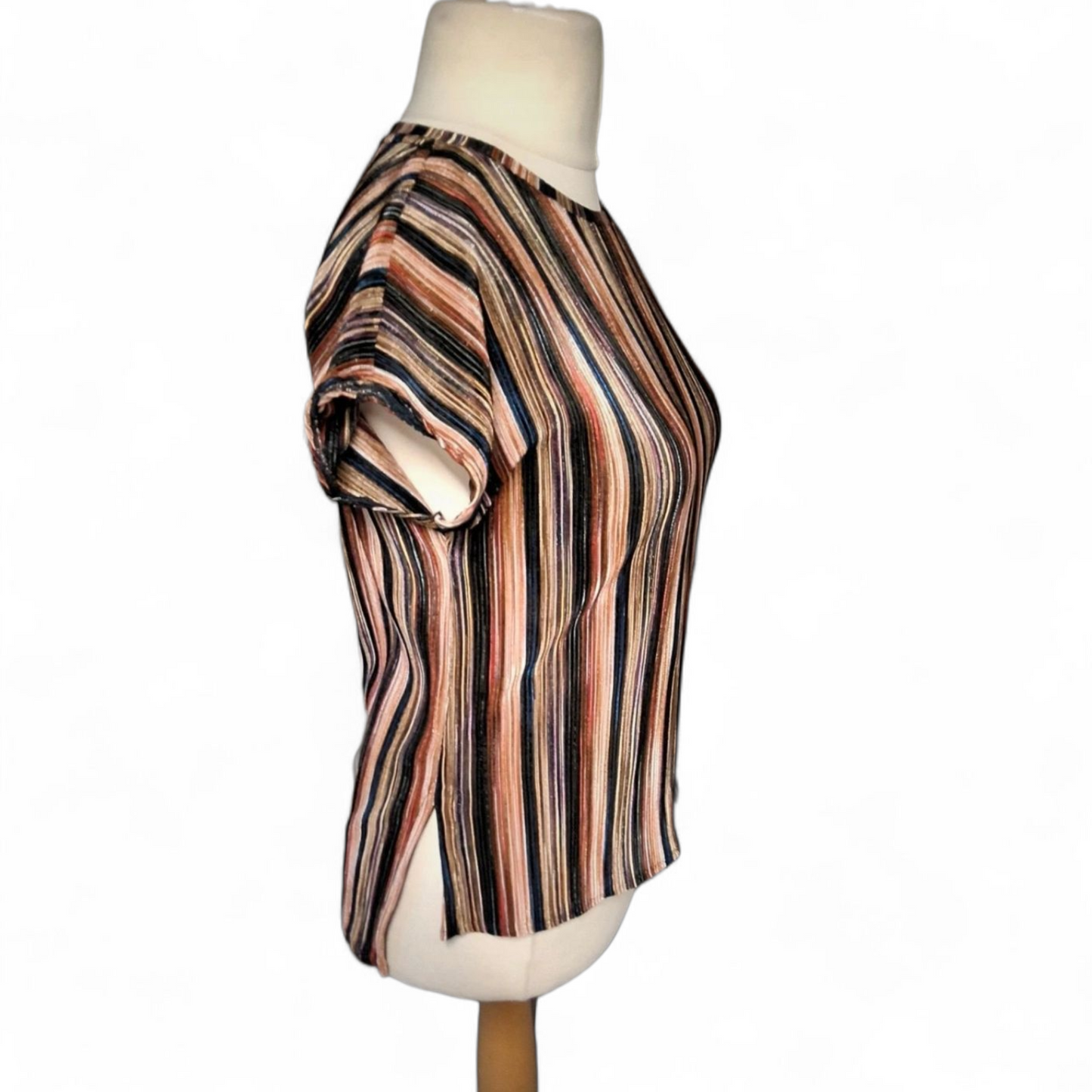 Per Una Multicolour Striped Top | UK size 8 | Relaxed Fit Blouse | Casual Chic | Side Slit Tee | Lightweight