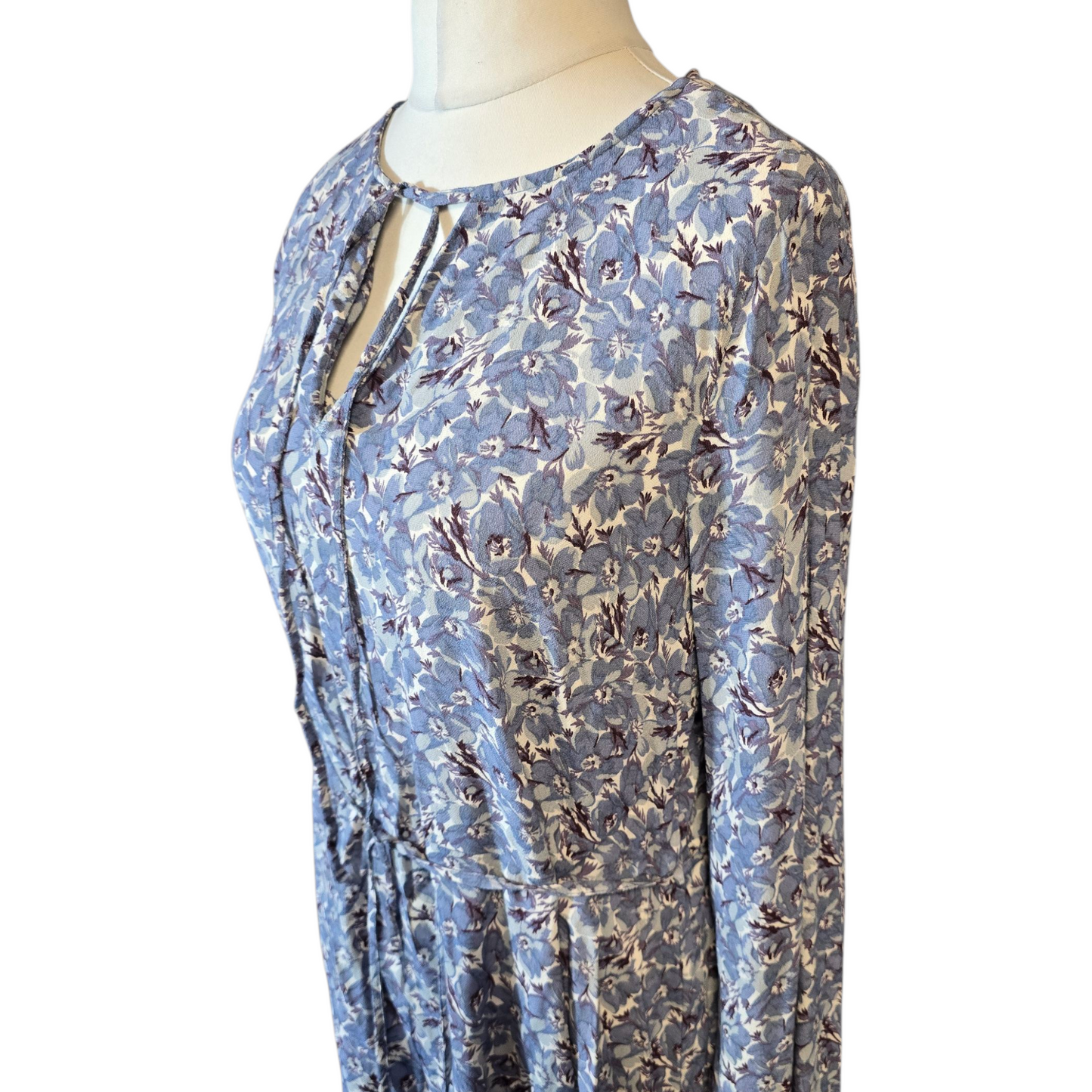 Next Blue & White Floral Maxi Dress – Size 12 – Long Sleeves, Belted