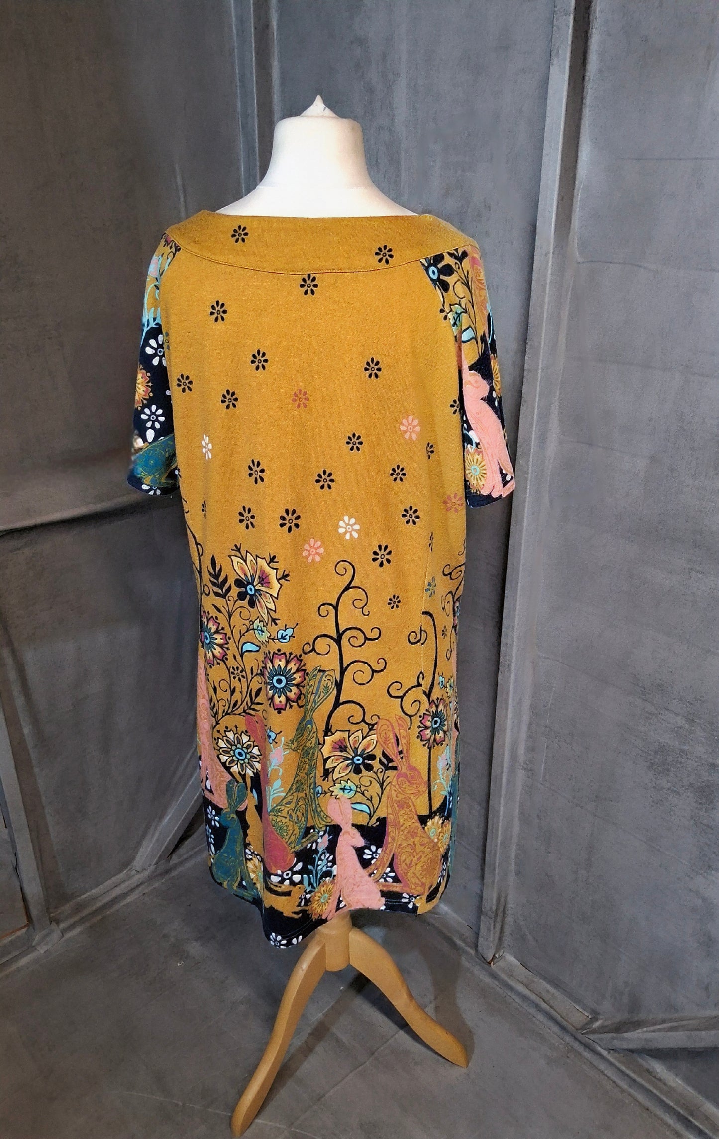 Joe Browns Mustard Yellow Printed Dress – UK 22 – Short Sleeve Knee Length