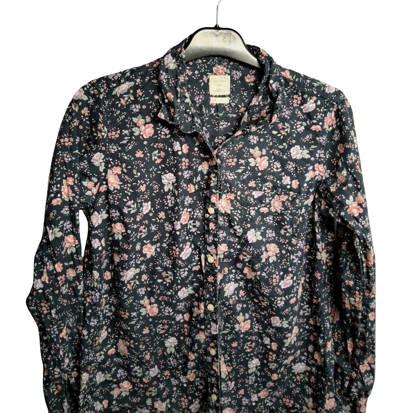 Gap Navy Floral "The Fitted Boyfriend" Long Sleeve Shirt – Size S (UK size 8/10) – 100% Cotton