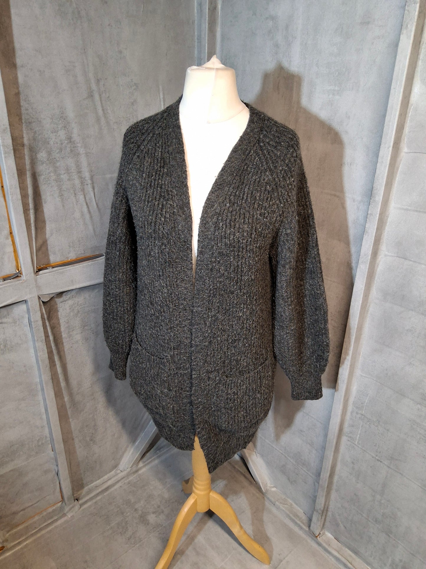F&F Grey Chunky Knit Open Midi Cardigan – Size 16/18 – Polyester/Acrylic
