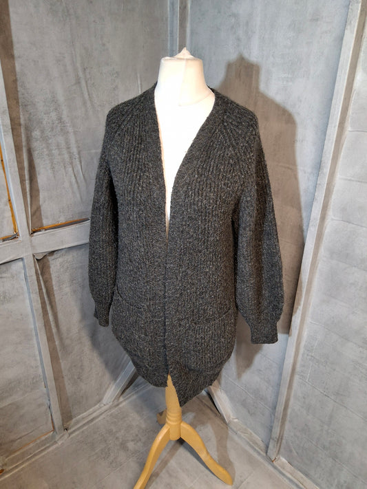 F&F Grey Chunky Knit Open Midi Cardigan – Size 16/18 – Polyester/Acrylic
