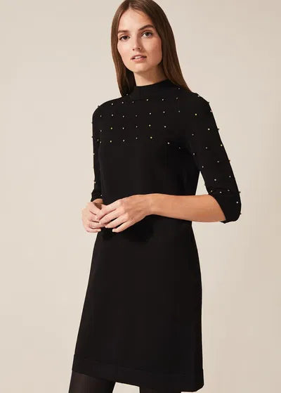 Phase Eight Black Jumper Dress – UK 10 – Gold & Silver Embellished, High Neck