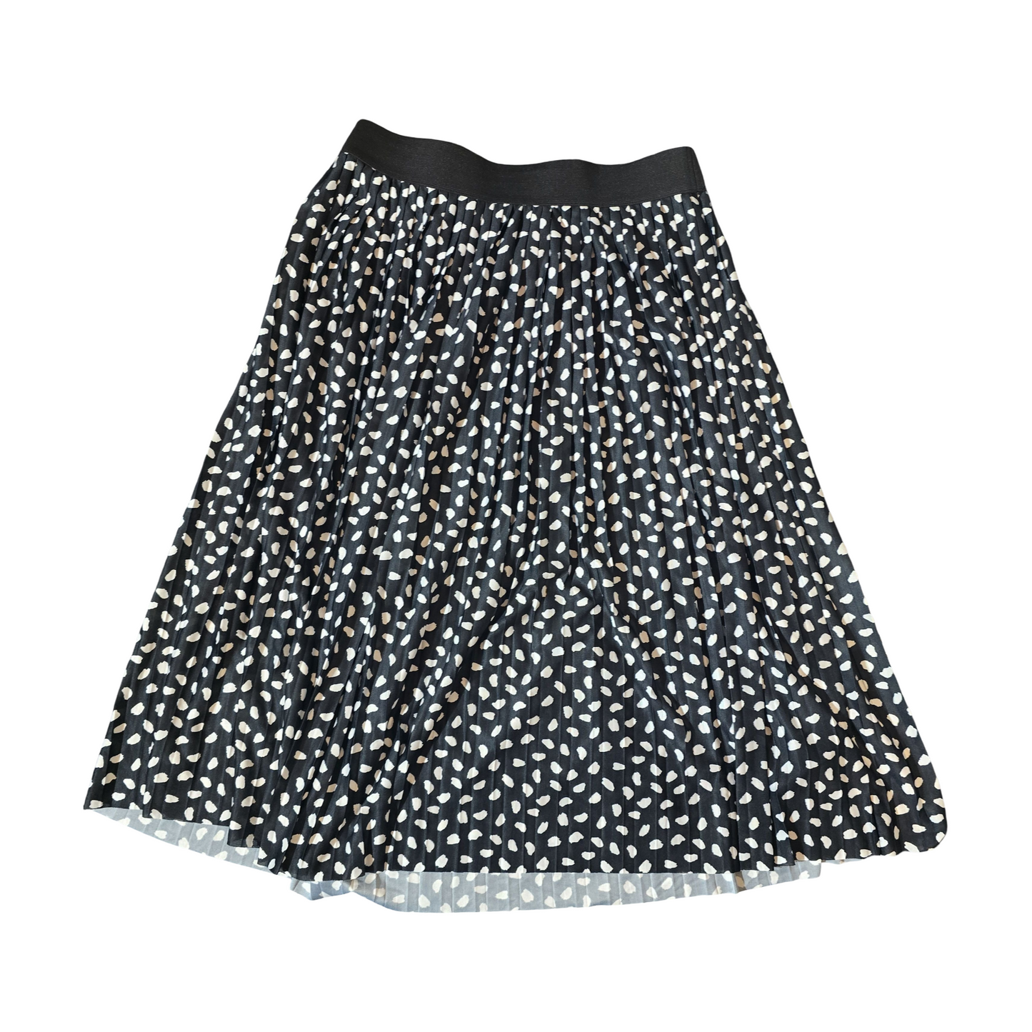 Lipsy Black & White Pleated Midi Skirt – Size 12 – Floaty, Spotty & Fabulous