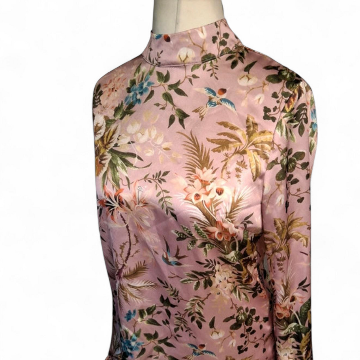 Never Fully Dressed Pink Floral High Neck Blouse – Size S/M (UK size 10/12)