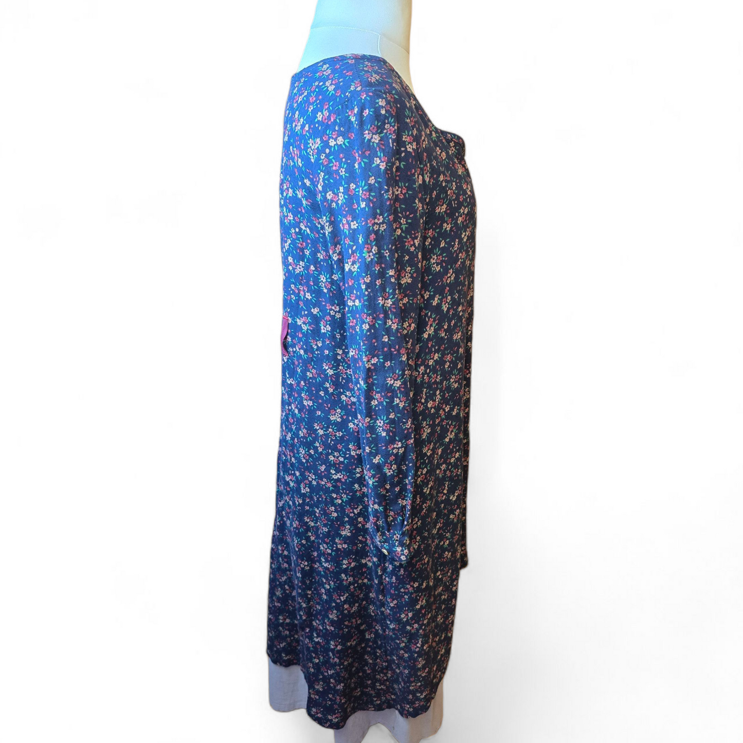 Gracila Navy Floral Maxi Dress – Size M (Pit to Pit 18.5") | Rayon & Cotton | Oversized Fit