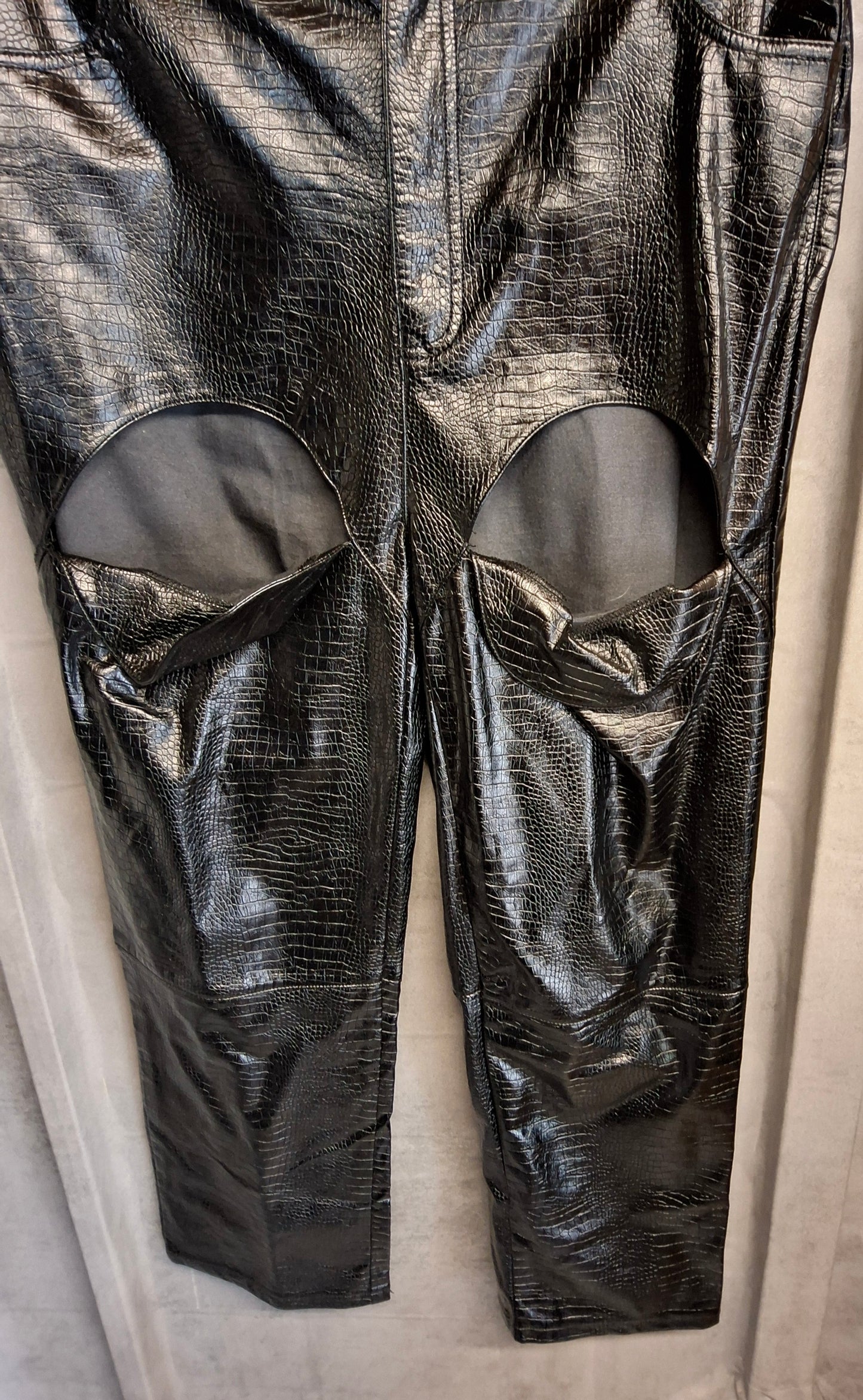 MissPap Black Faux Leather Snakeskin Straight Leg Trousers – Size 16