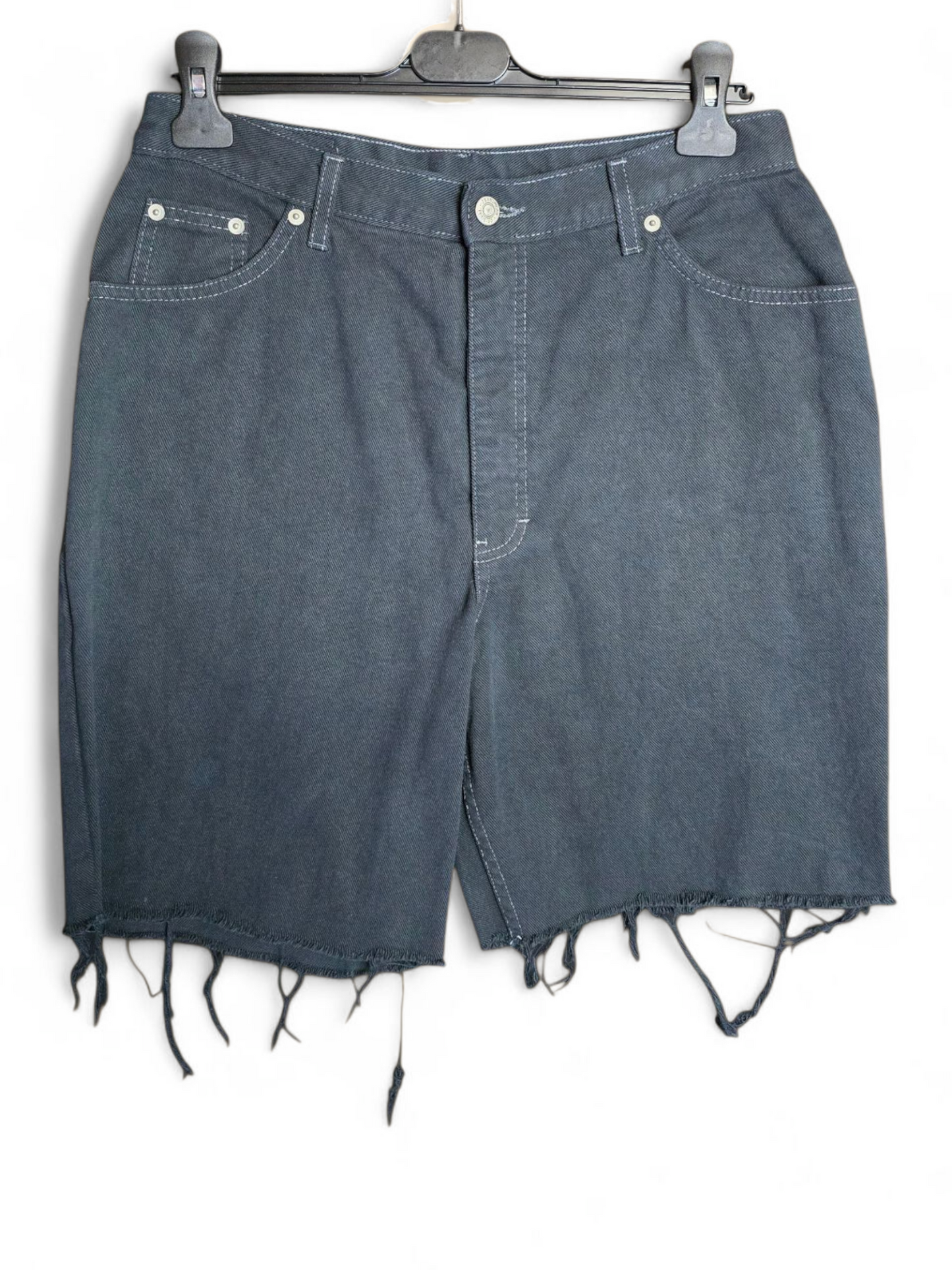 Vintage 90s St Michael Black Denim Shorts | High Waist | Frayed Hem | Label 16 Fits 12 | 21" Length