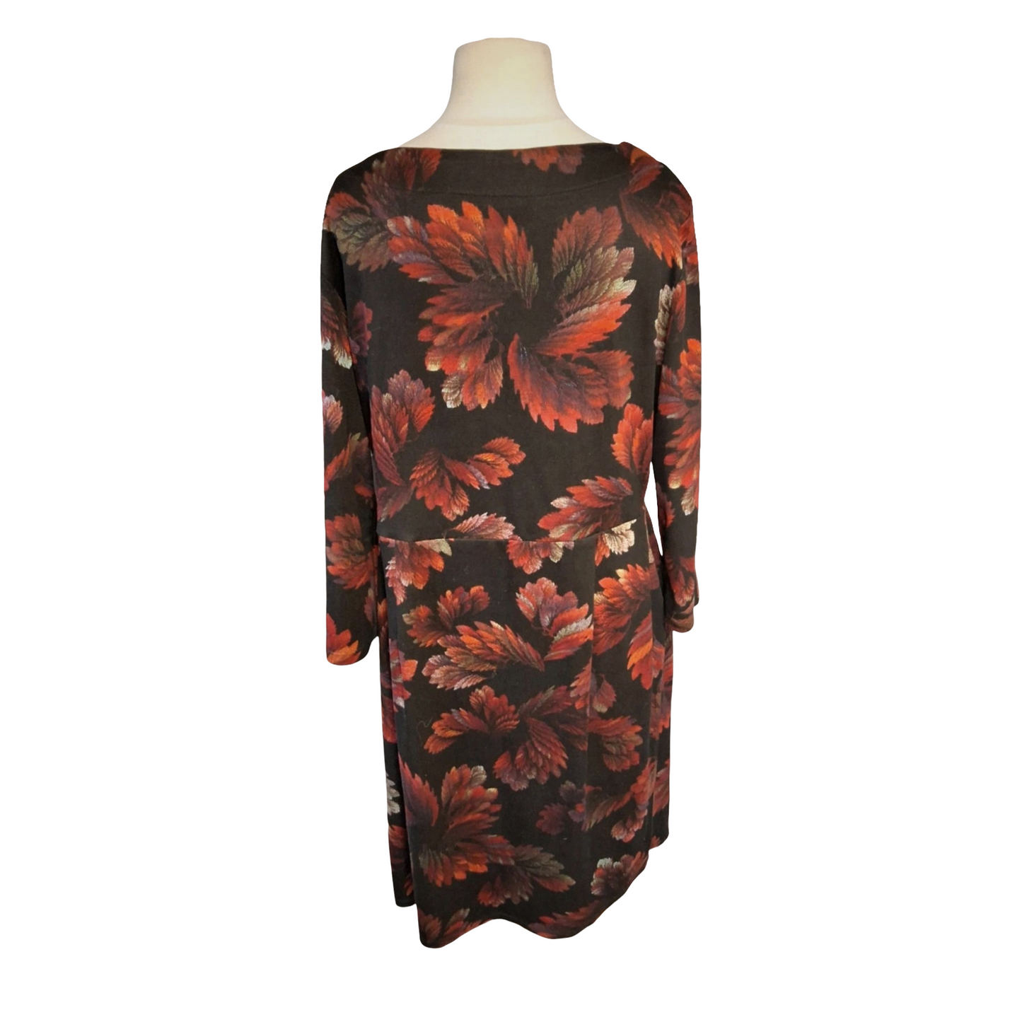 Roman Black & Red Floral Midi Dress – Long Sleeves, Pockets, Size 18 – Viscose/Polyester