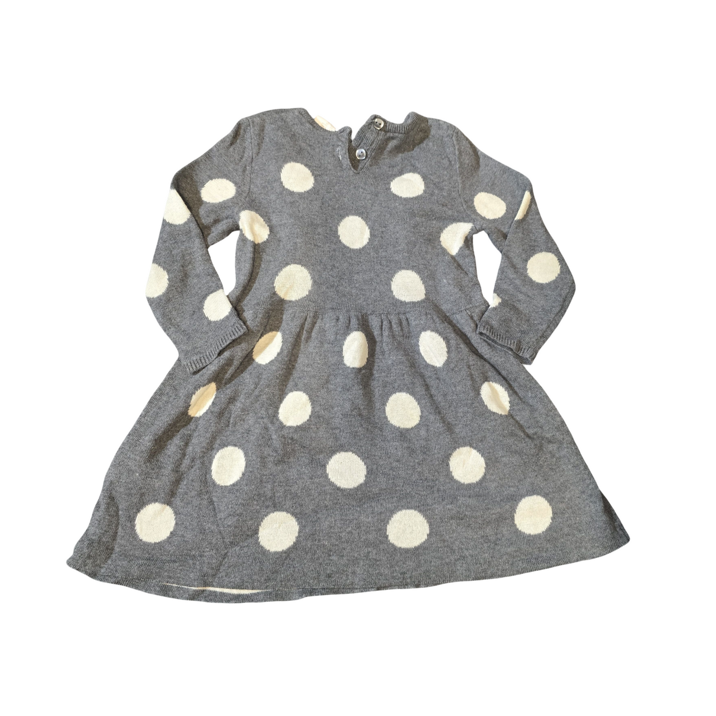 H&M Girls Grey & White Polka Dot Knit Dress – 6–9 Months – 100% Cotton