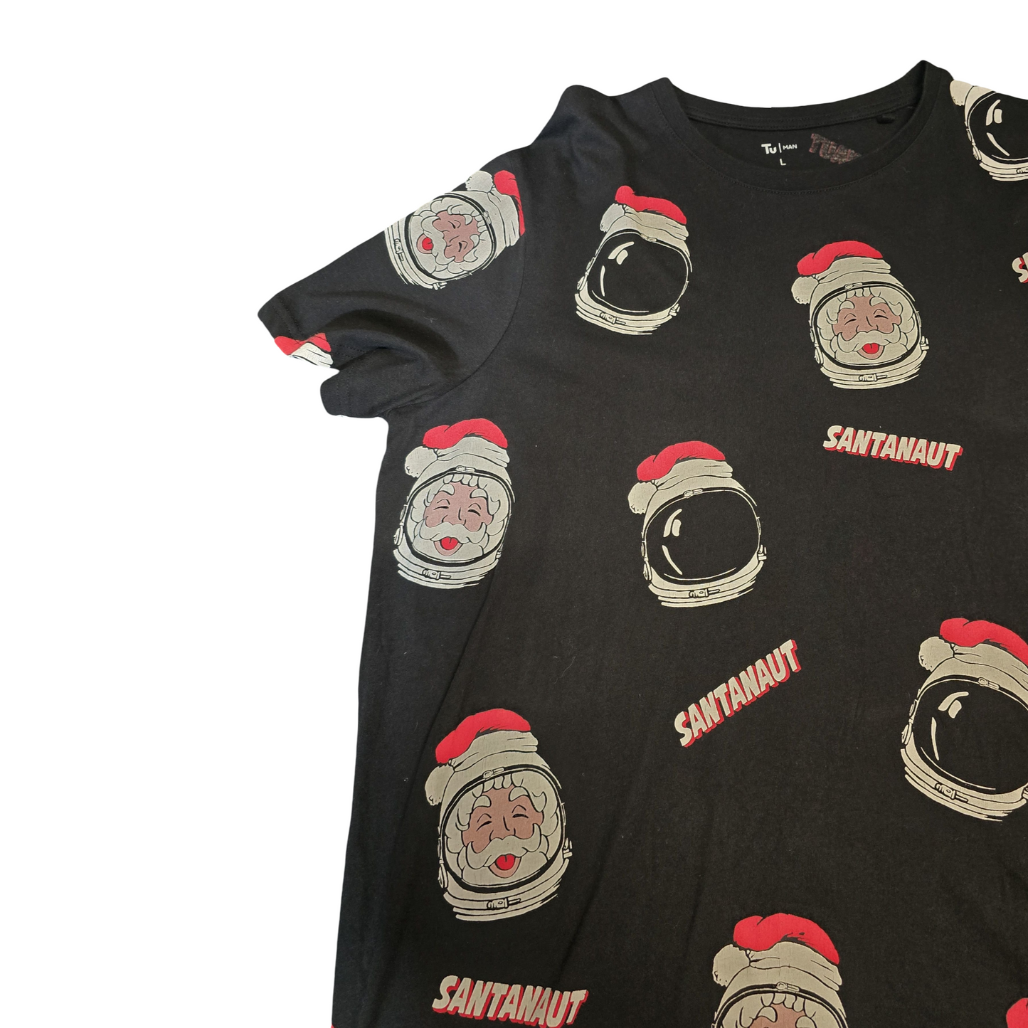 Men's TU Black 'Santanaut' Christmas T-Shirt – Size L – 100% Cotton