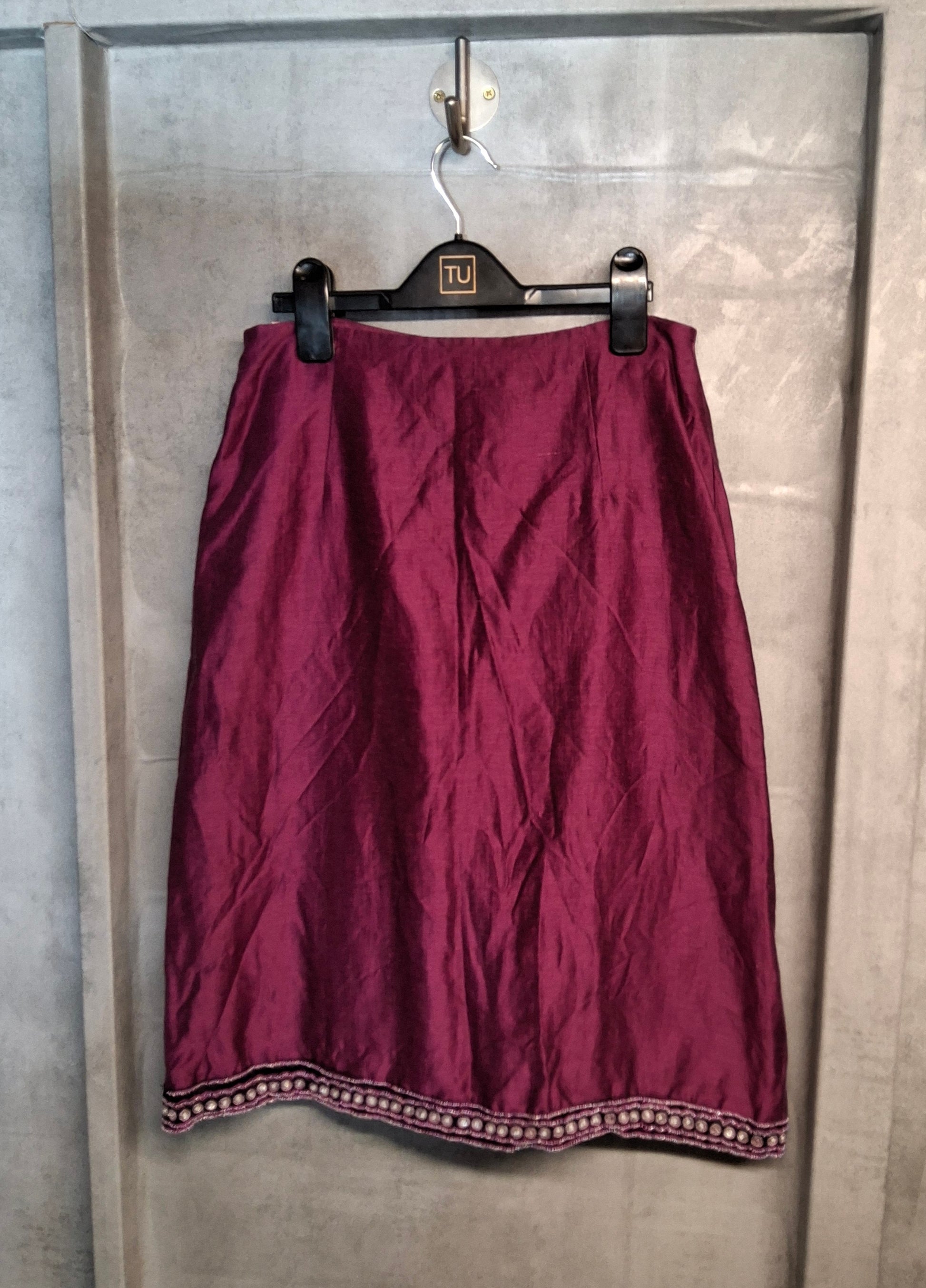 Betty Barclay Deep Purple Vintage Midi Skirt with Beaded Hem – Size 10
