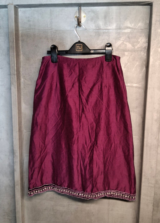 Betty Barclay Deep Purple Vintage Midi Skirt with Beaded Hem – Size 10