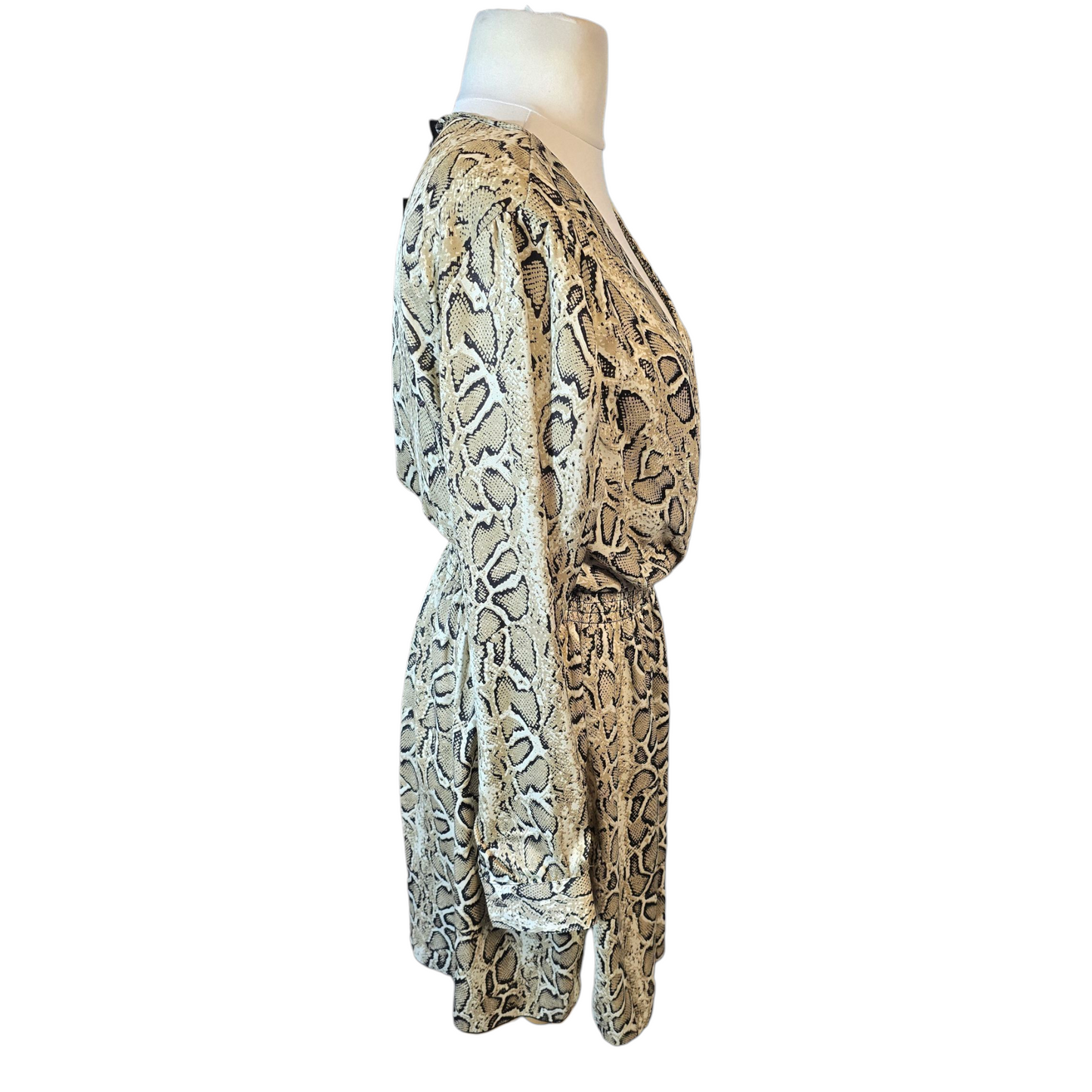 Cameo Rose Beige Snake Print Dress – Size 16 – Knee Length Statement