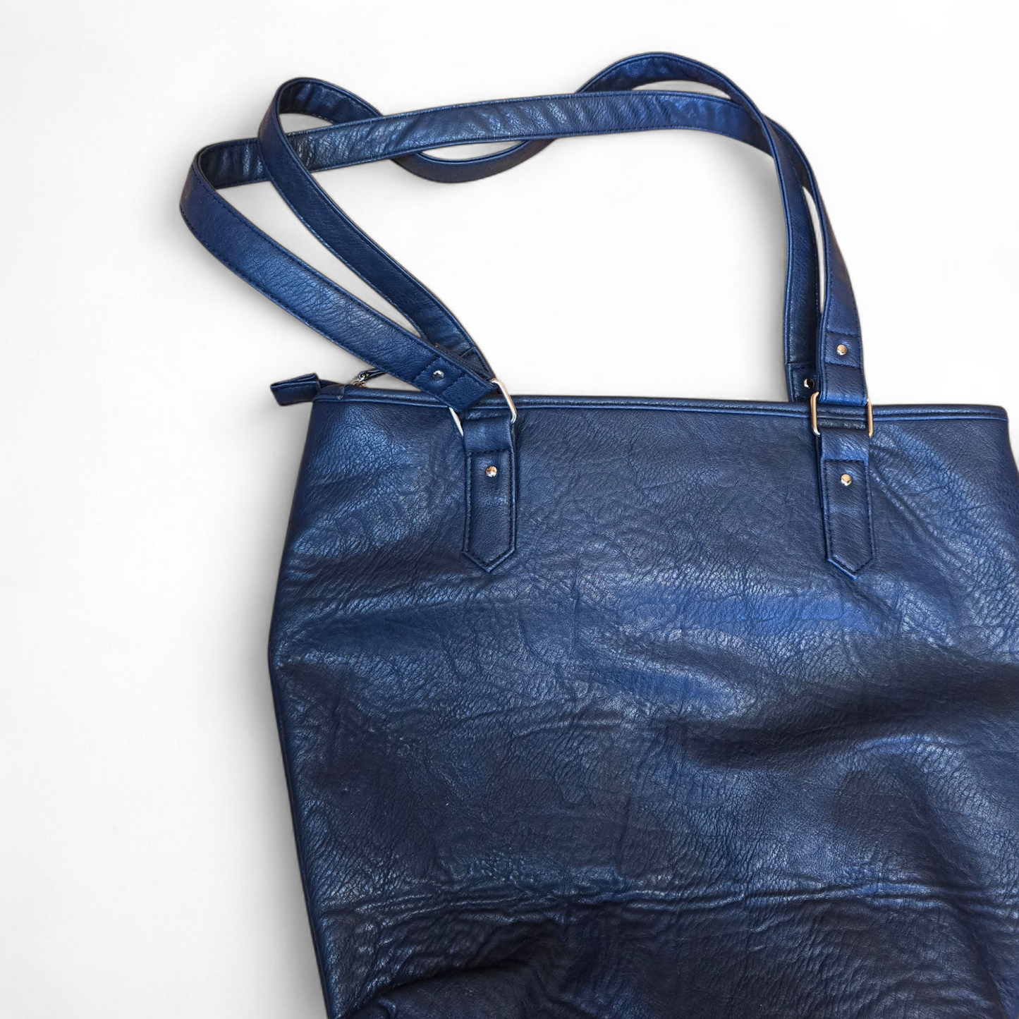 Navy Blue Faux Leather Shoulder Bag | Medium Size | Zip Closure | Everyday Tote | Isle