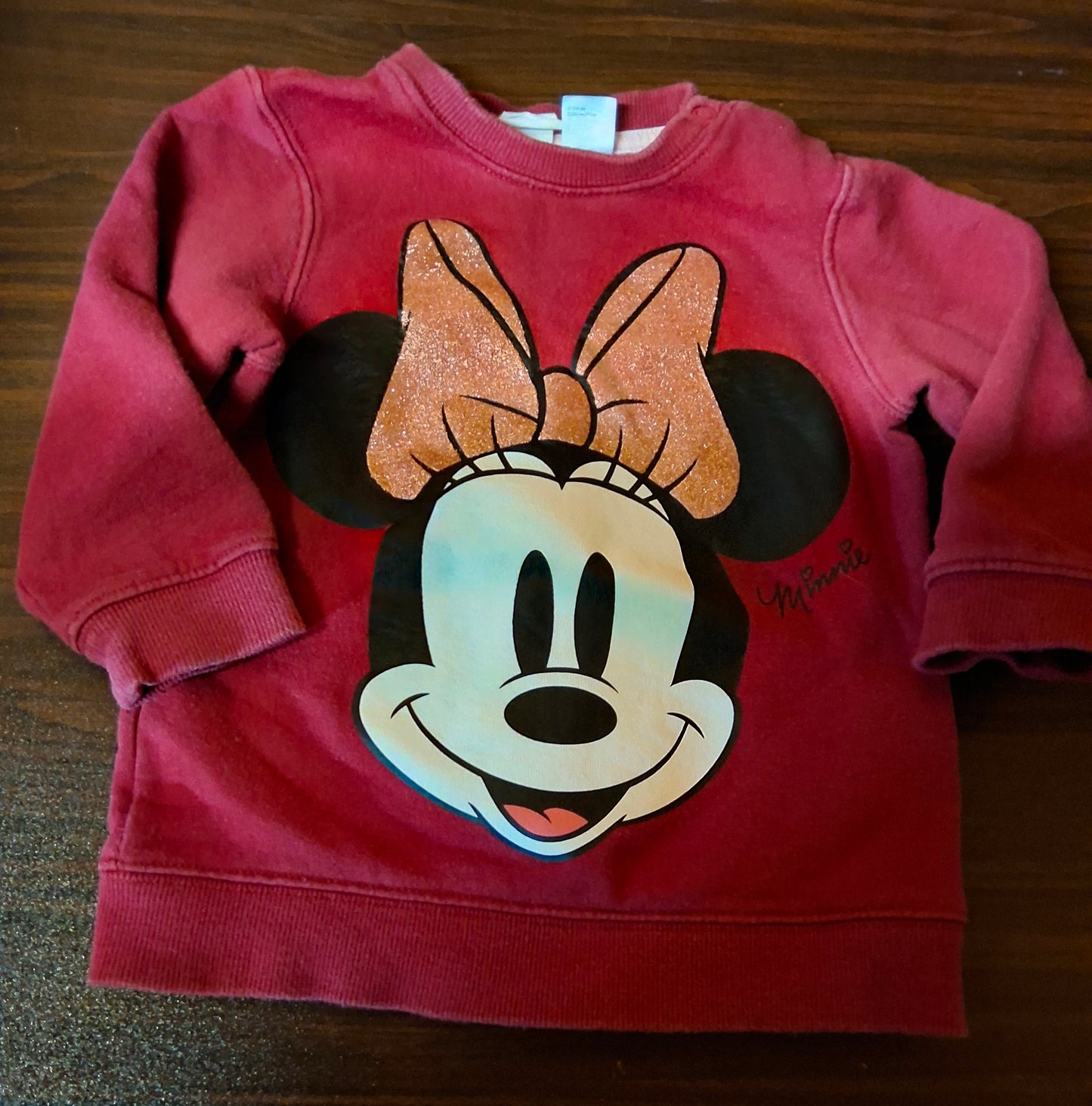 H&M Girls Red Minnie Mouse Jumper – 9-12 Months – Cotton Blend