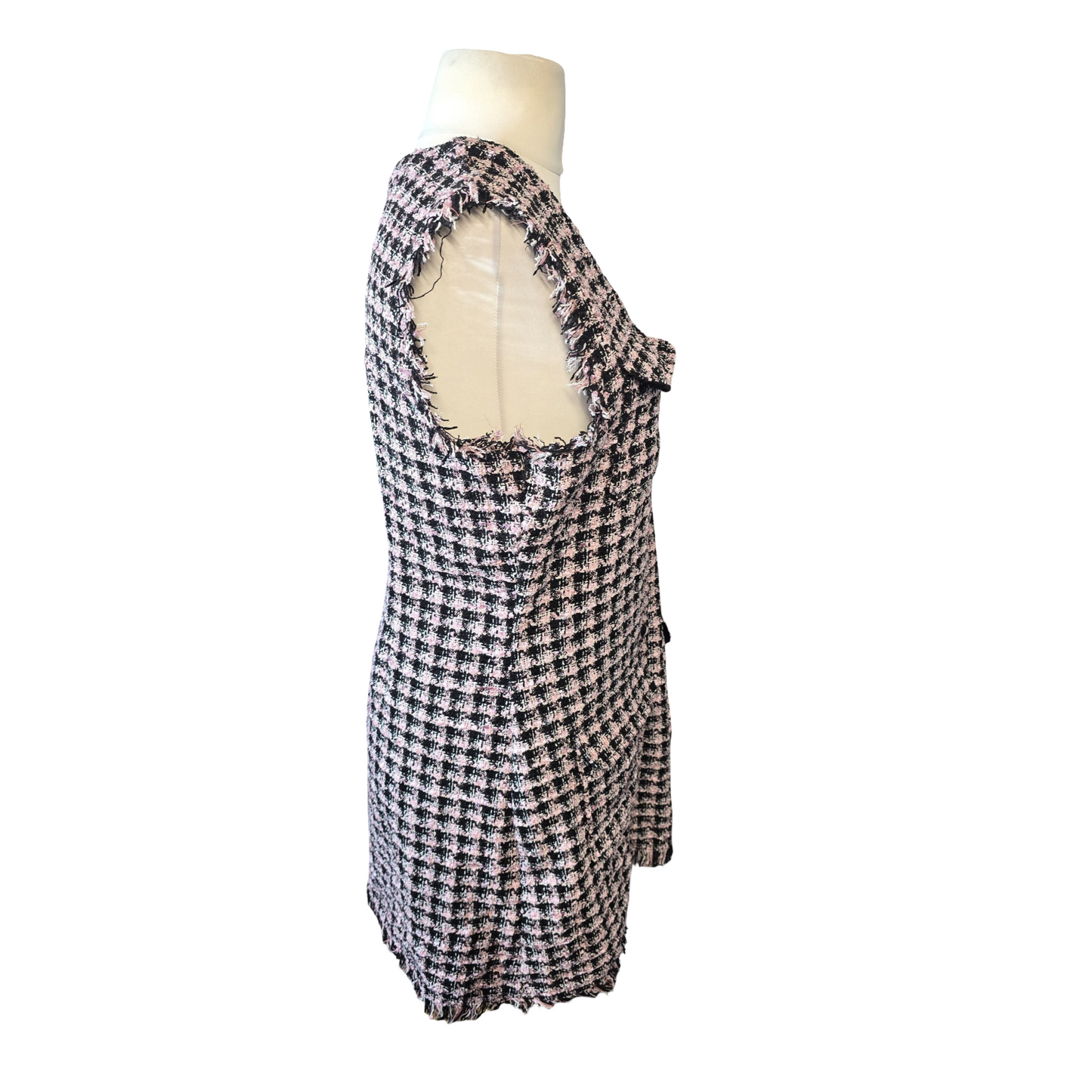 Primark Pink & Black Checked Sleeveless Shirt Dress – Size 14 – Tweed Style