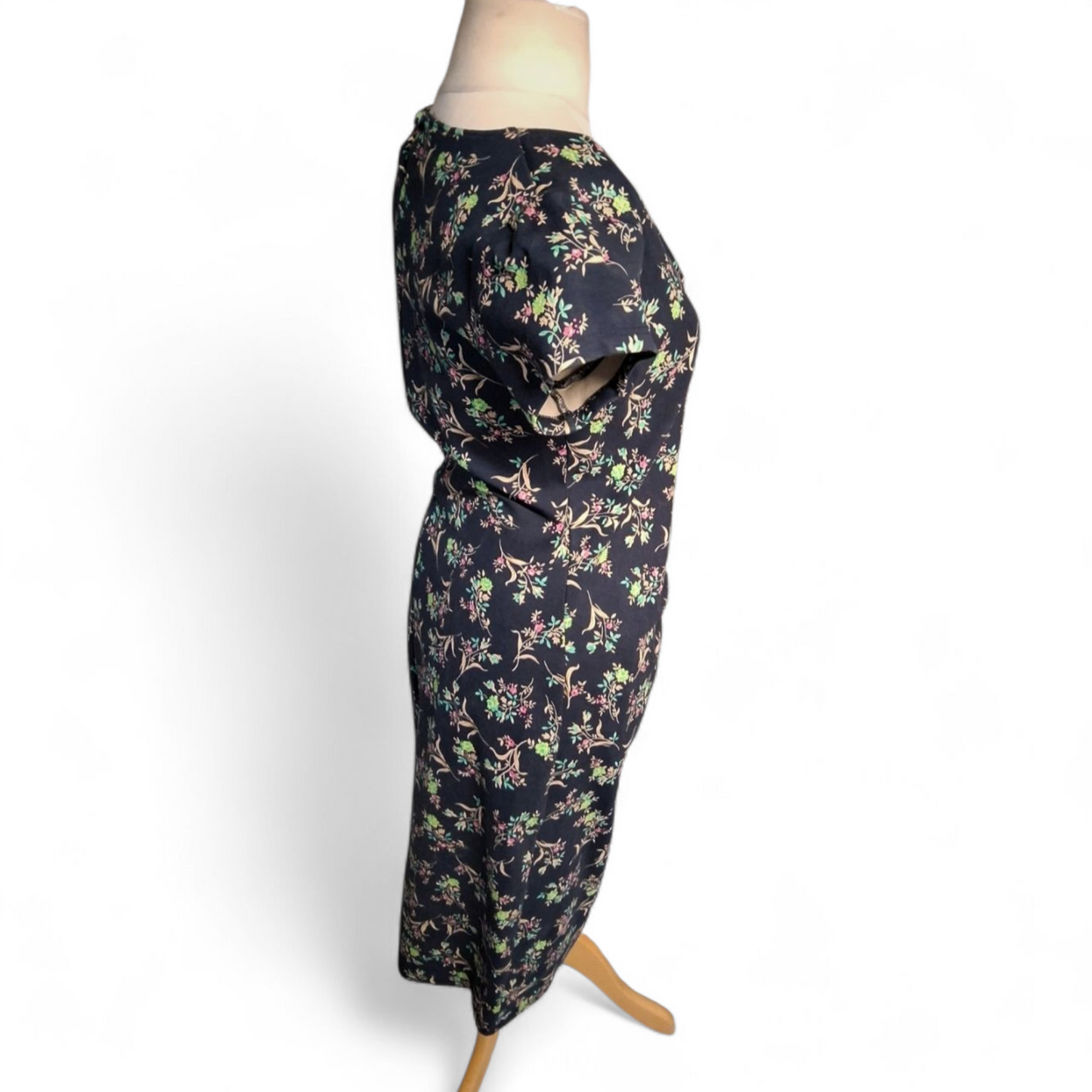 Tallgirls Navy Floral Ruched A-Line Midi Dress – Size 16 – Flattering Fit