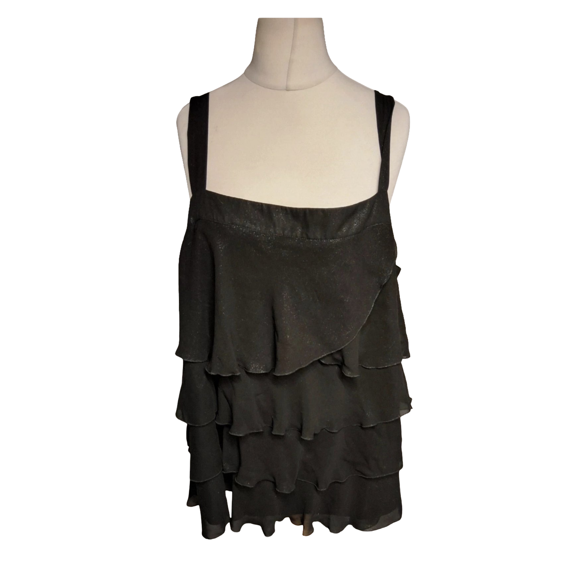 Evans Black Glitter Frill Top – Size 28