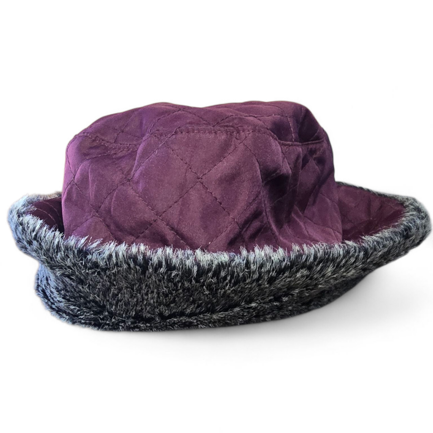 Hawkins Purple Quilted Winter Hat – Faux Fur Trim – Size 57cm Ladies