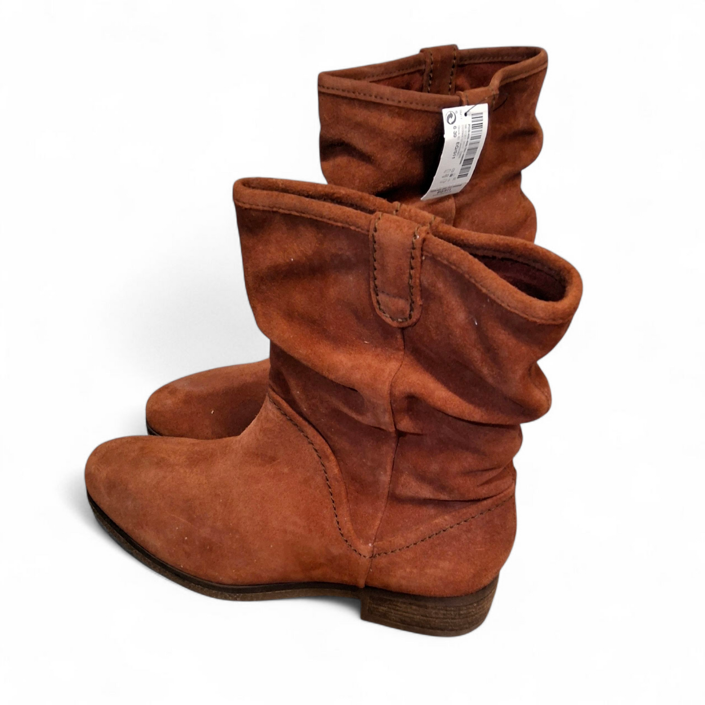 Next Brown Suede Leather Ankle Boots – Ruching Design – Block Heel 1.5" – NWT RRP £65 size 6
