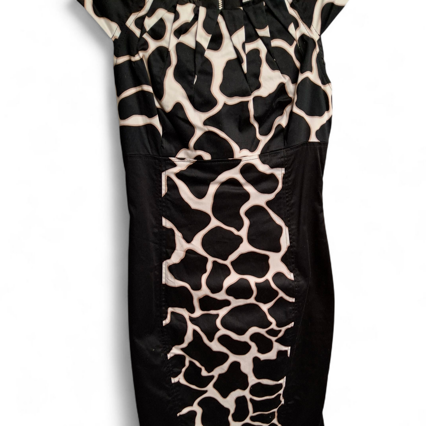 Et Vous Black & Beige Animal Print A-Line Dress – Size 8 – Cap Sleeves & Zip Back