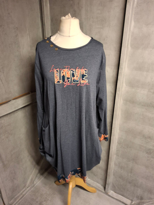 Joe Browns Navy “LOVE” Slogan Midi Dress – Size 18 – Pockets & Paisley