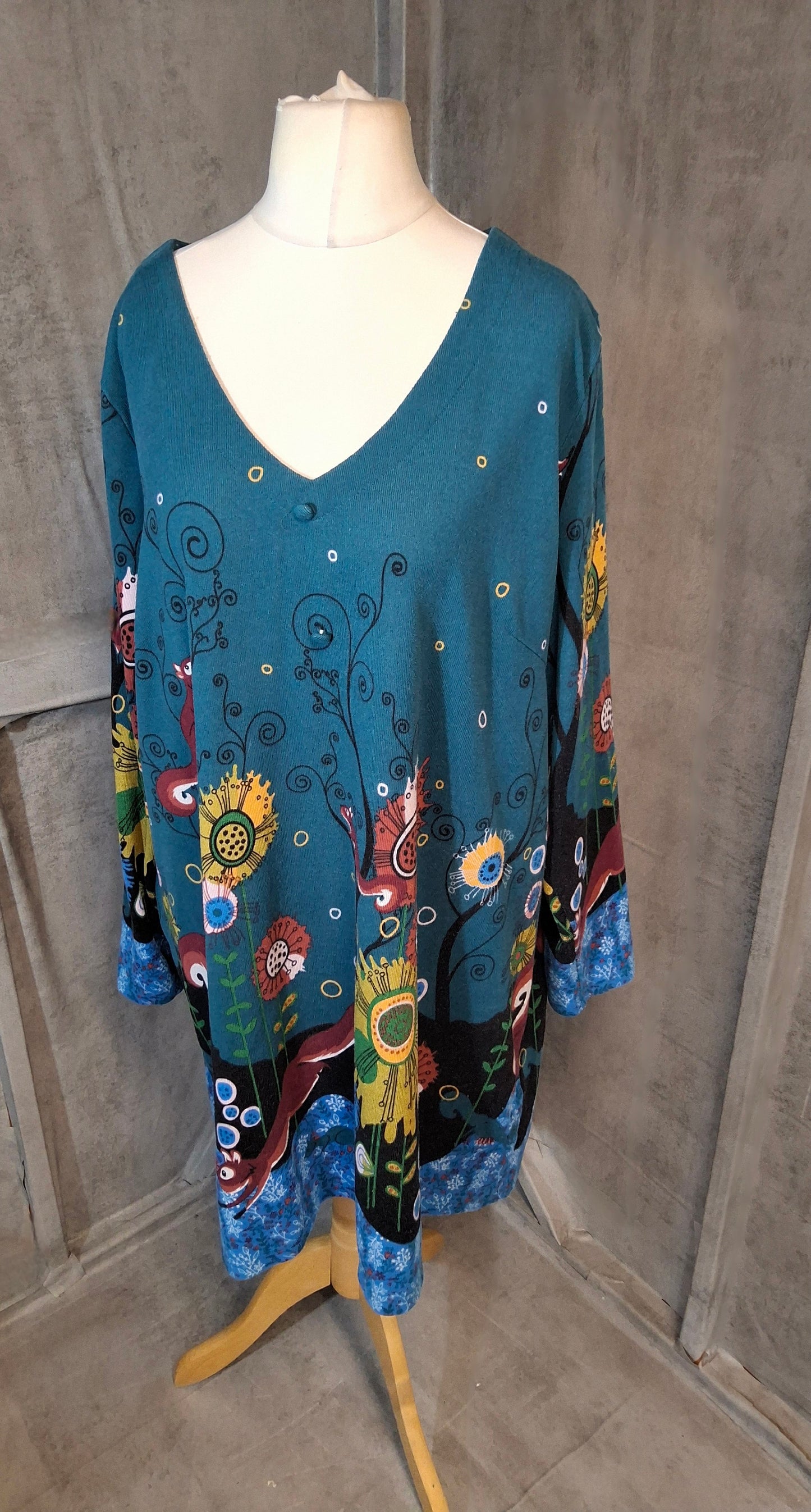 Joe Browns Teal Green Squirrel Print Dress – Cord Look – Size 24
