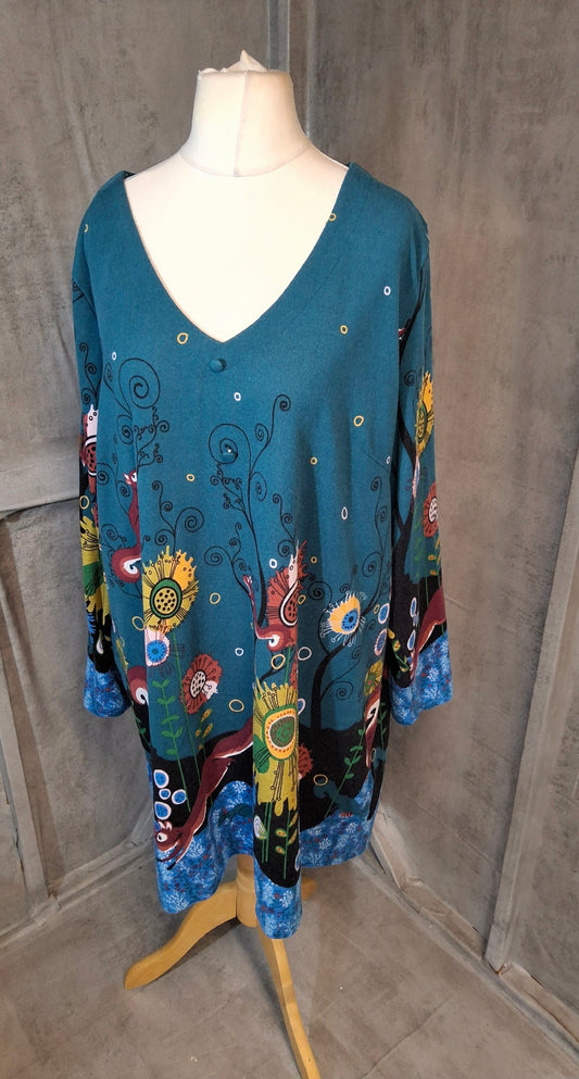 Joe Browns Teal Green Squirrel Print Dress – Cord Look – Size 24