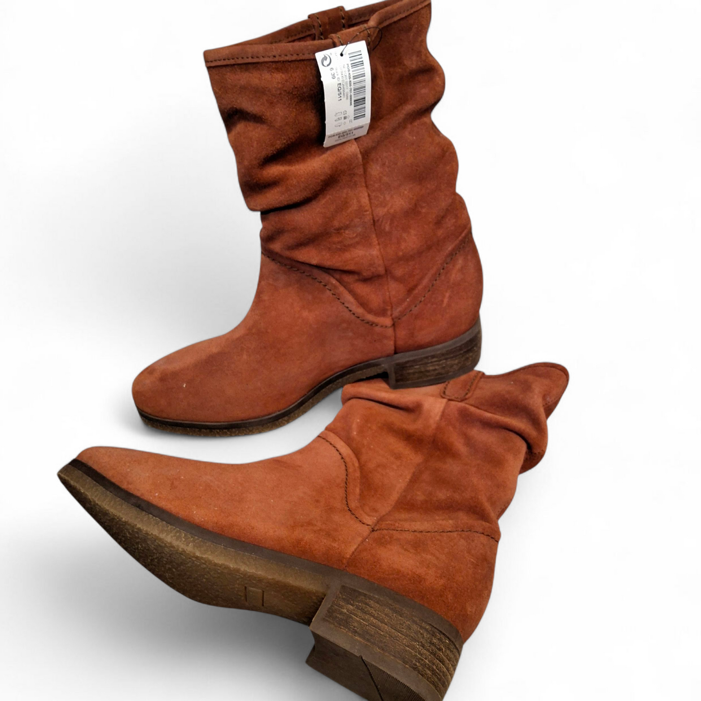 Next Brown Suede Leather Ankle Boots – Ruching Design – Block Heel 1.5" – NWT RRP £65 size 6