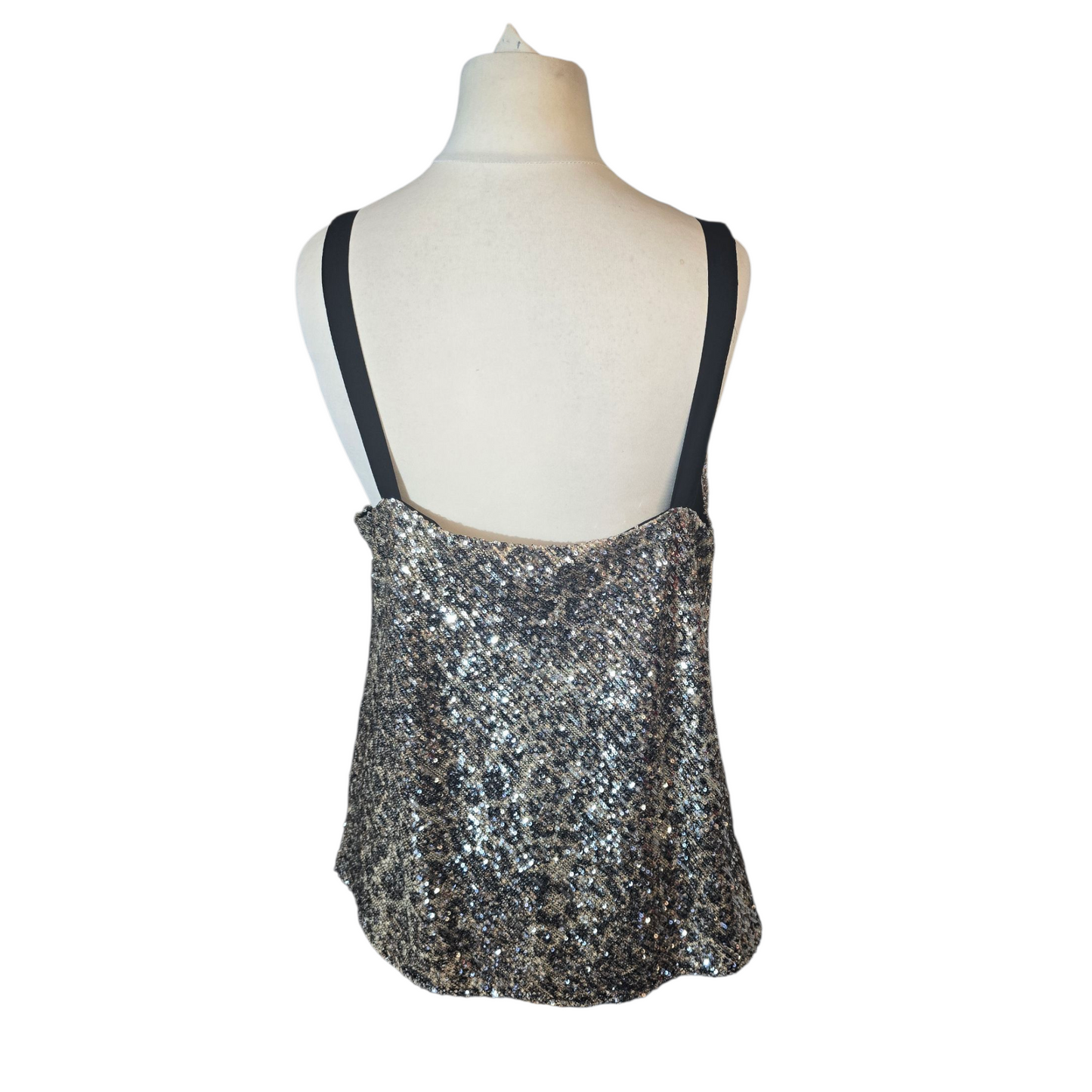 M&Co Boutique Animal Print Sequin Top – Size 18 – Beige/Brown Cowl Neck Party Camisole