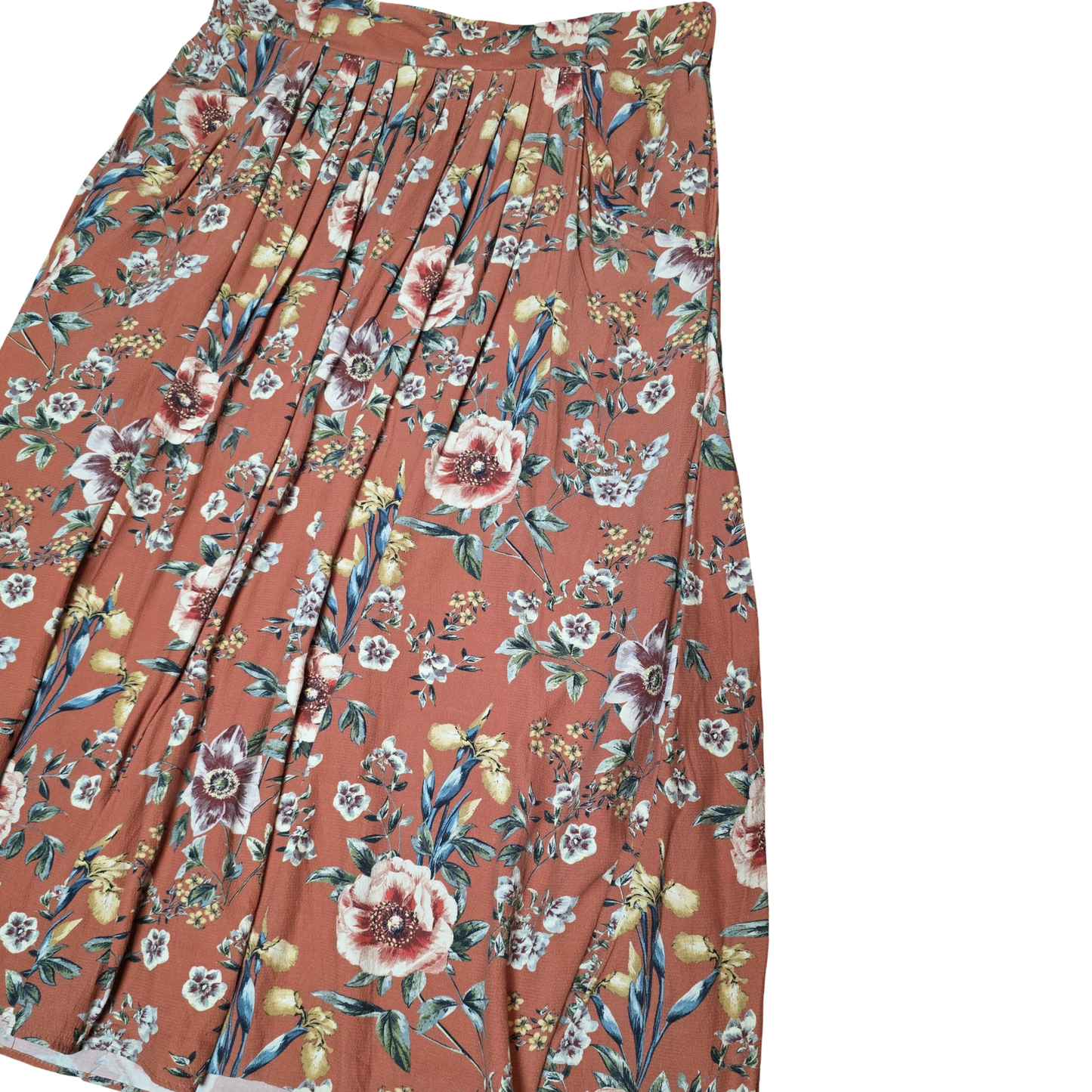 Laura Ashley Rust Floral Midi Skirt – UK Size 8 – Pockets + Pretty Vibes