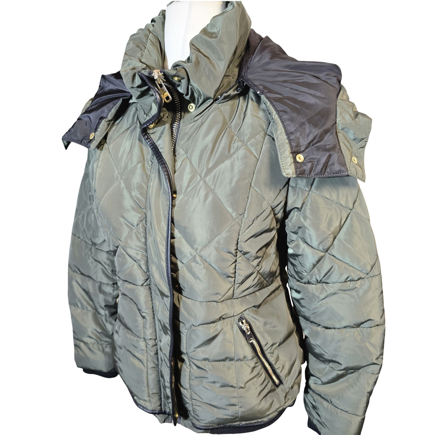 Next Petite Khaki Puffer Jacket – Detachable Hood, Size 14 – Warm Winter Coat