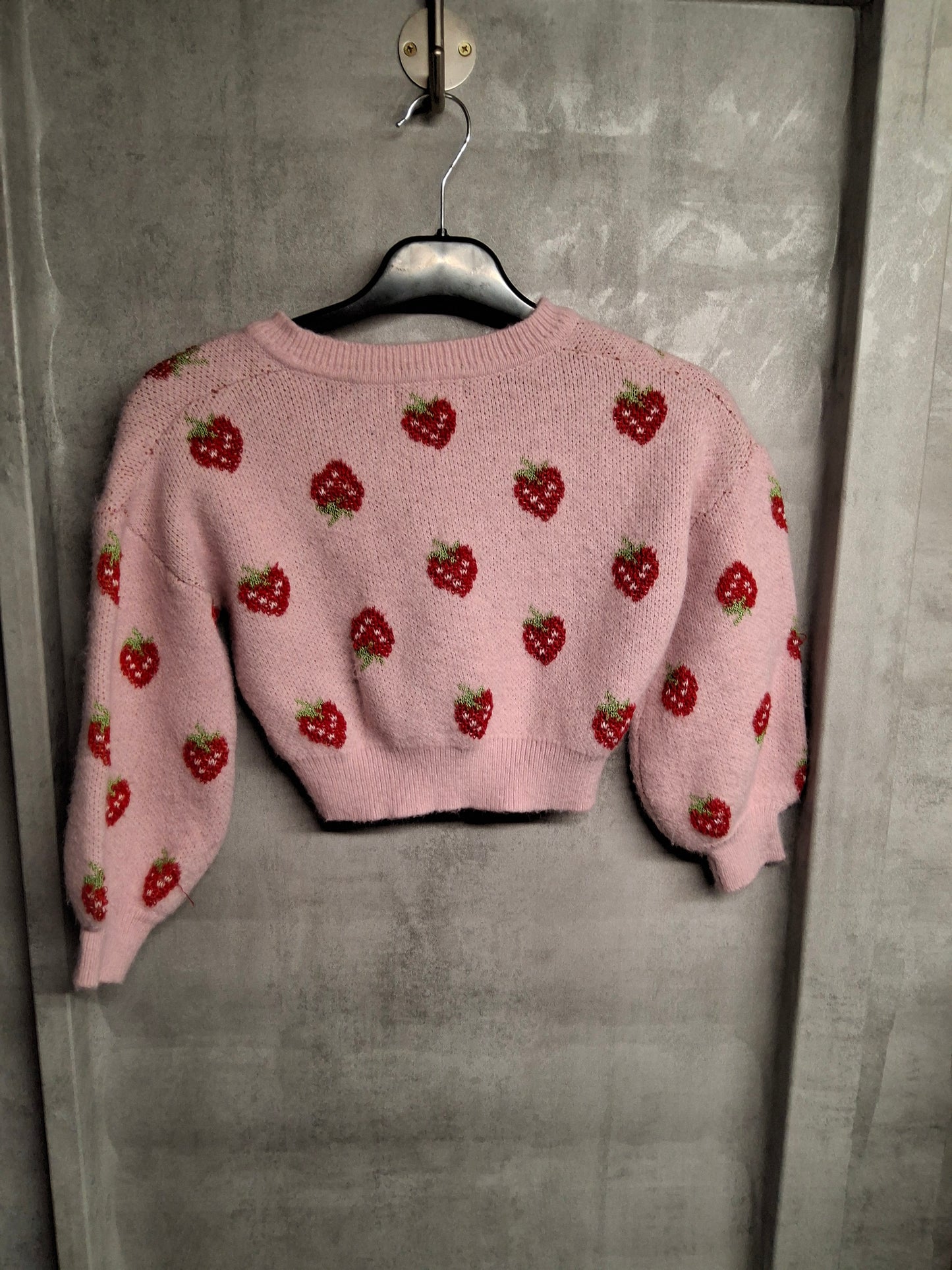 Shein Girls Pink Strawberry Cropped Knit Jumper – Age 9–10 Years – Acrylic Blend