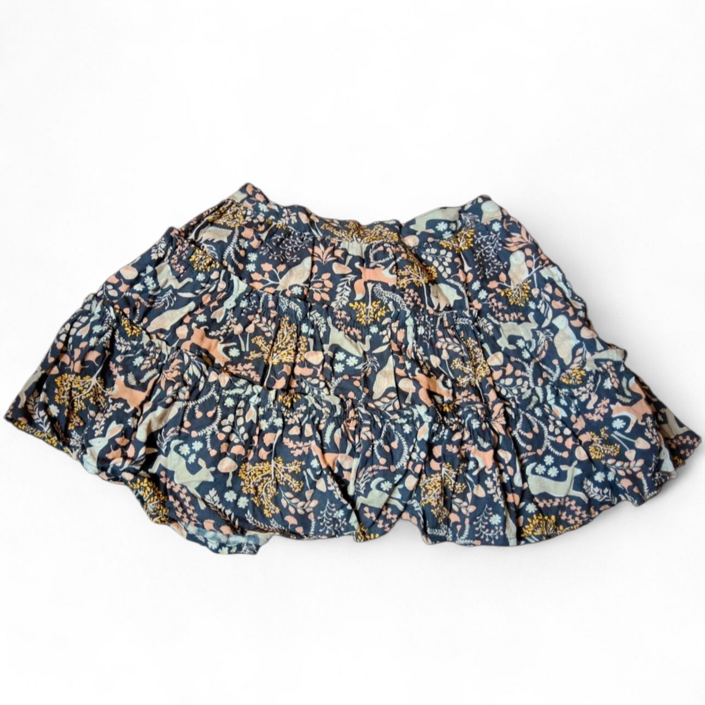 Shrinking Violet Navy Skirt – Girls 2–3 Years – 100% Cotton – Tiered Woodland Print