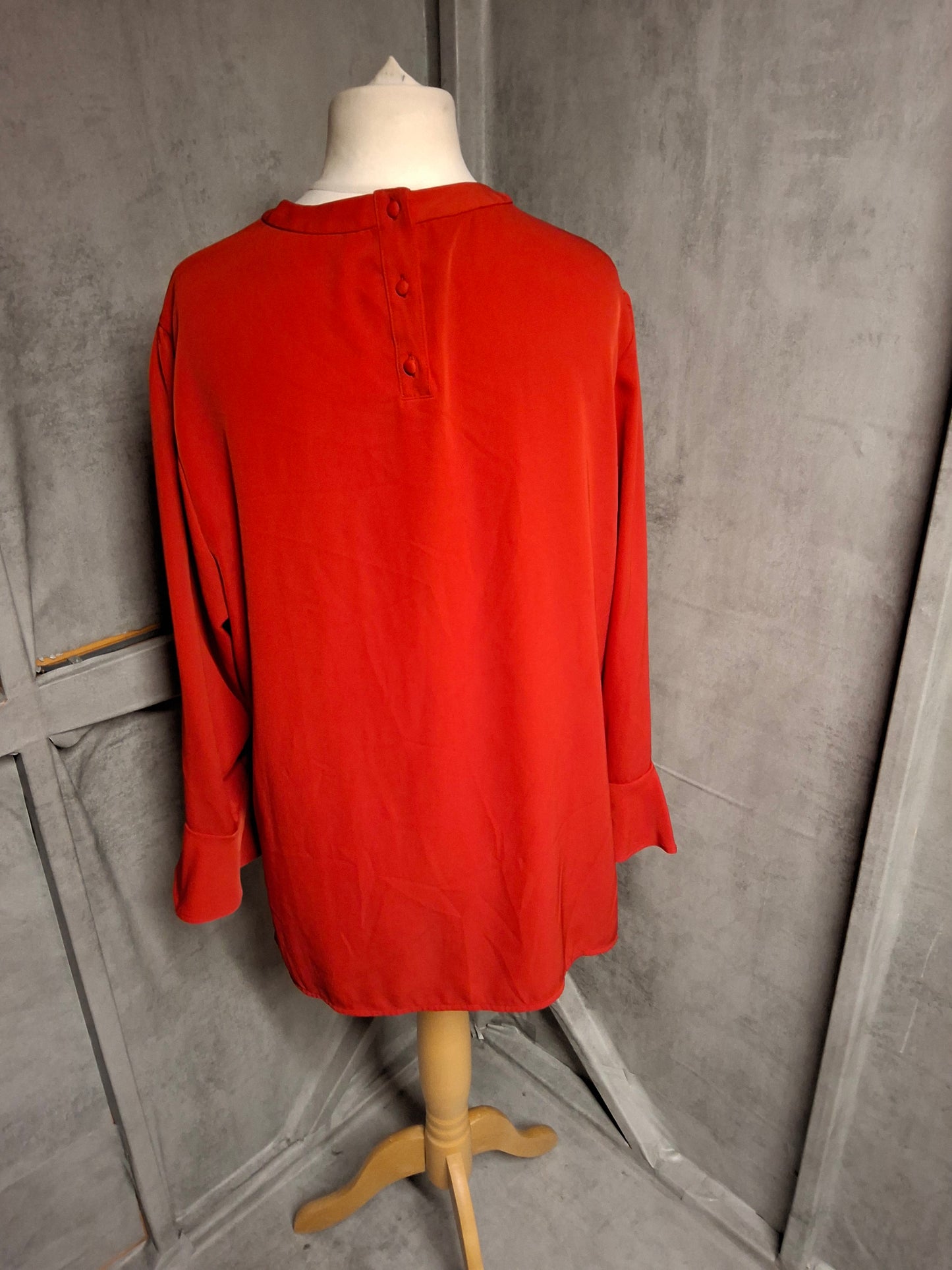 Next Red Longline Blouse – Size 18 – Flared Cuffs & Button Back