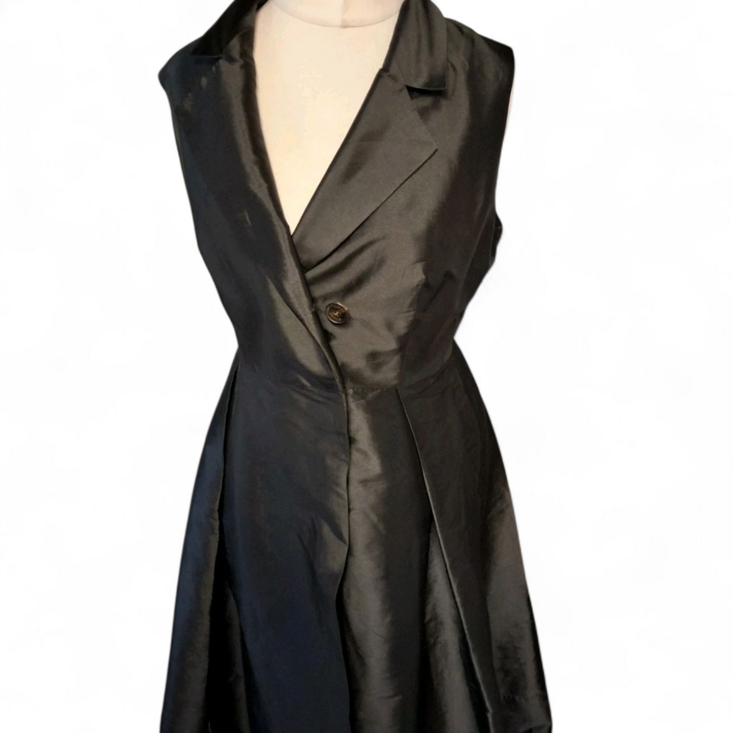Karen Millen Black Satin Wrap Midi Dress – Size 10 – Sleek & Sophisticated