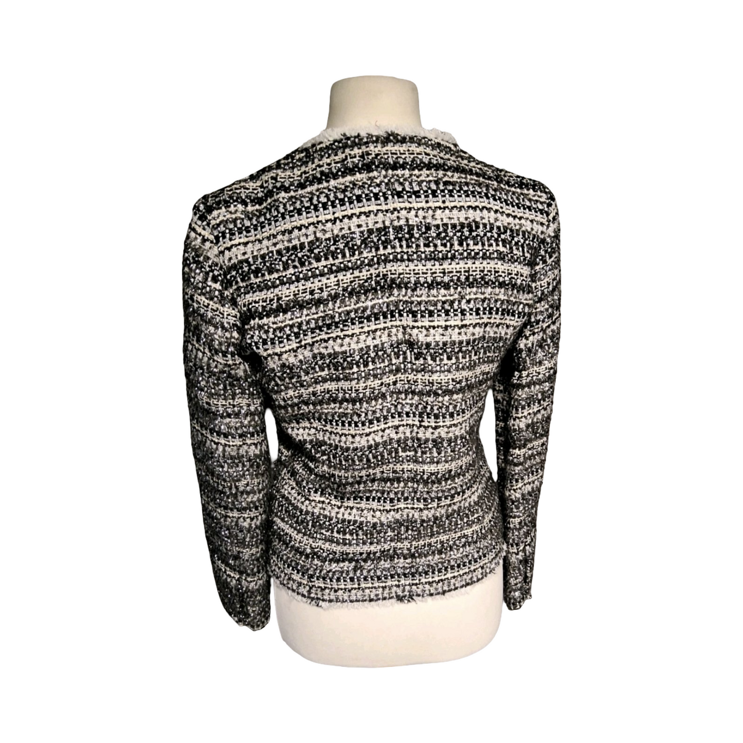 Next Tailoring Black & White Tweed Blazer – Size 10R – Zip Front & Pockets