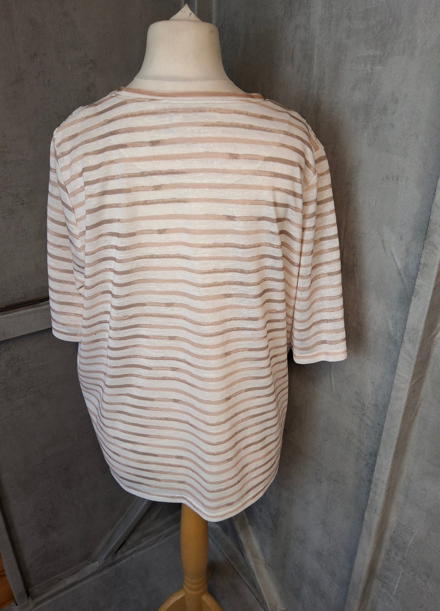 Per Una Stripe Lace Trim T-Shirt Size 22 | Plus Size Casual Cotton Blend Top