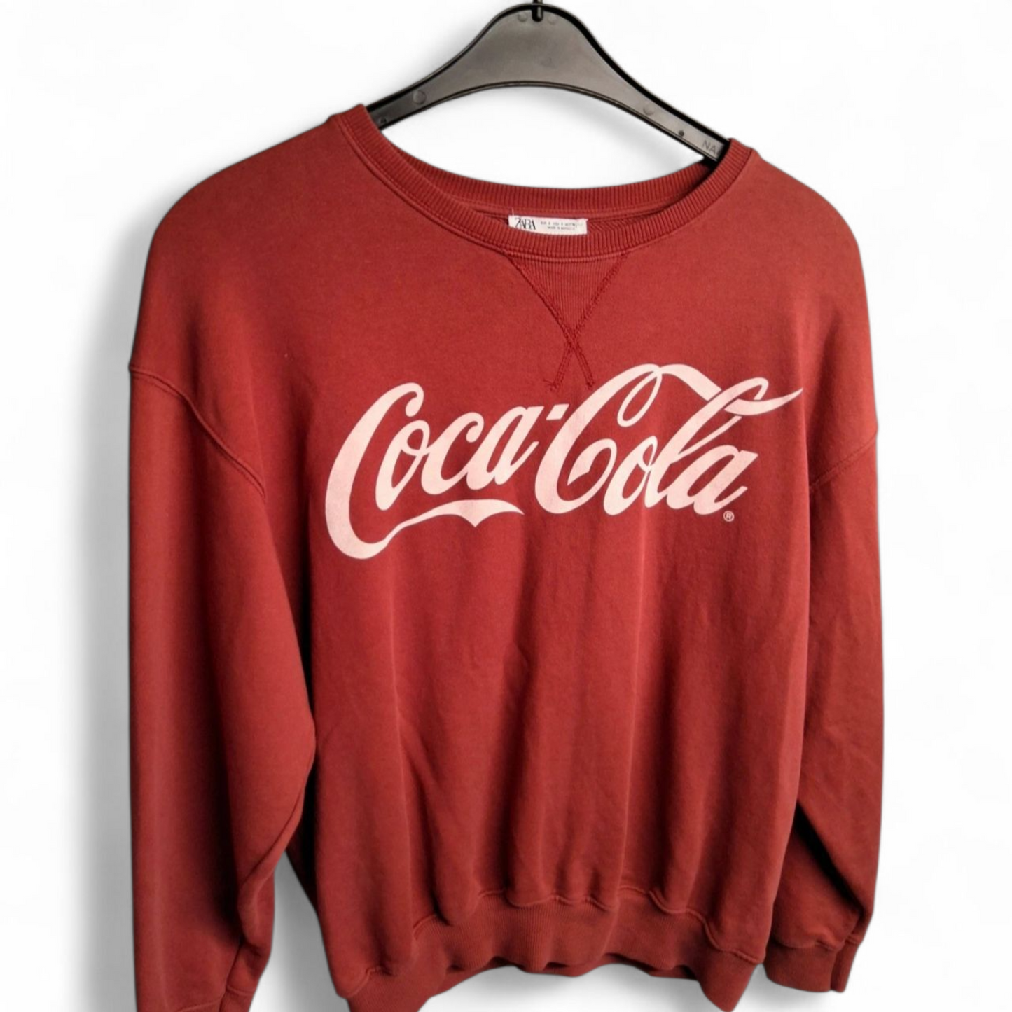 Zara Burgundy Coca-Cola Oversized Sweatshirt – Size S (Fits size 8–12)
