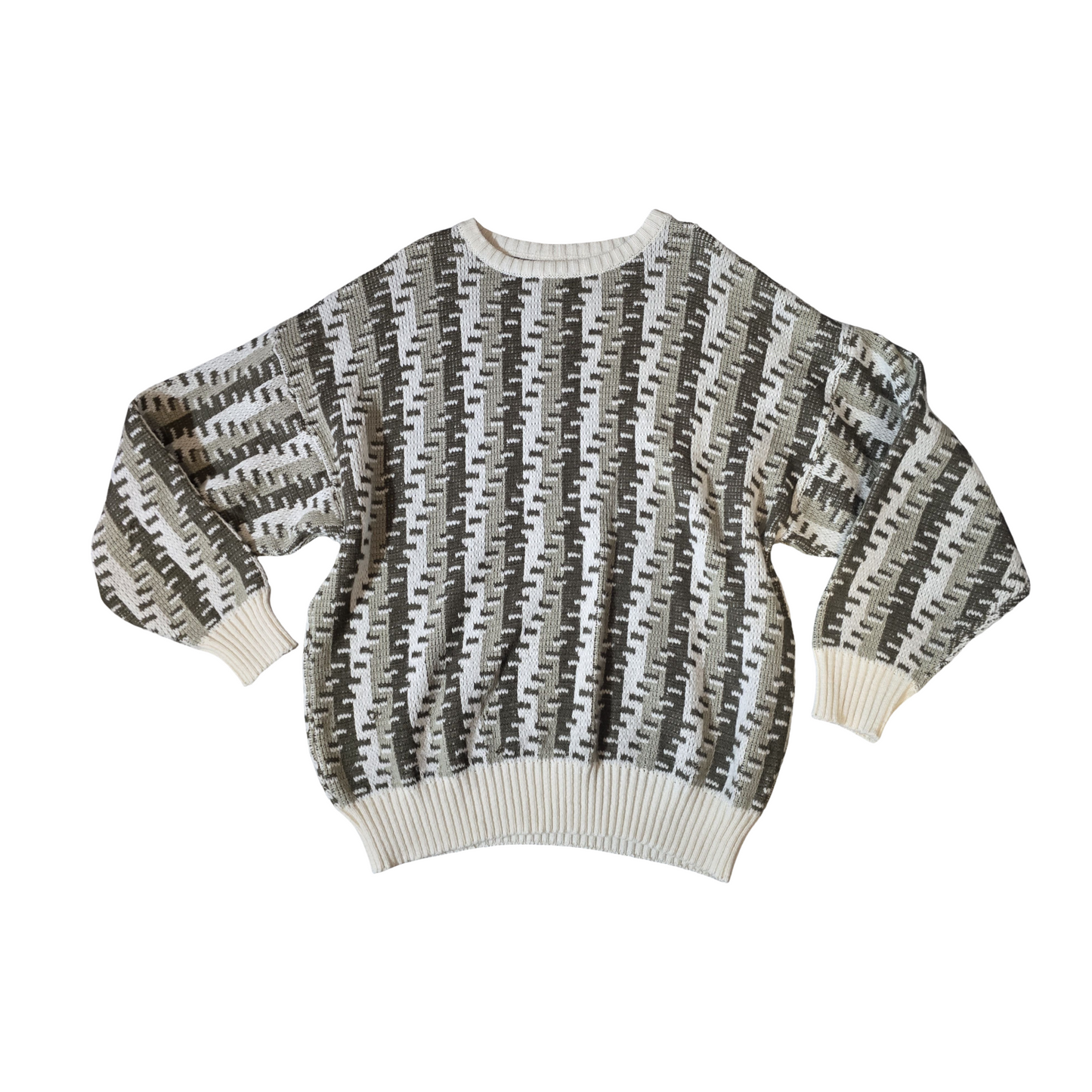 Vintage Avanti Grey White Beige Knit Jumper – Men’s Relaxed Fit – Retro Style