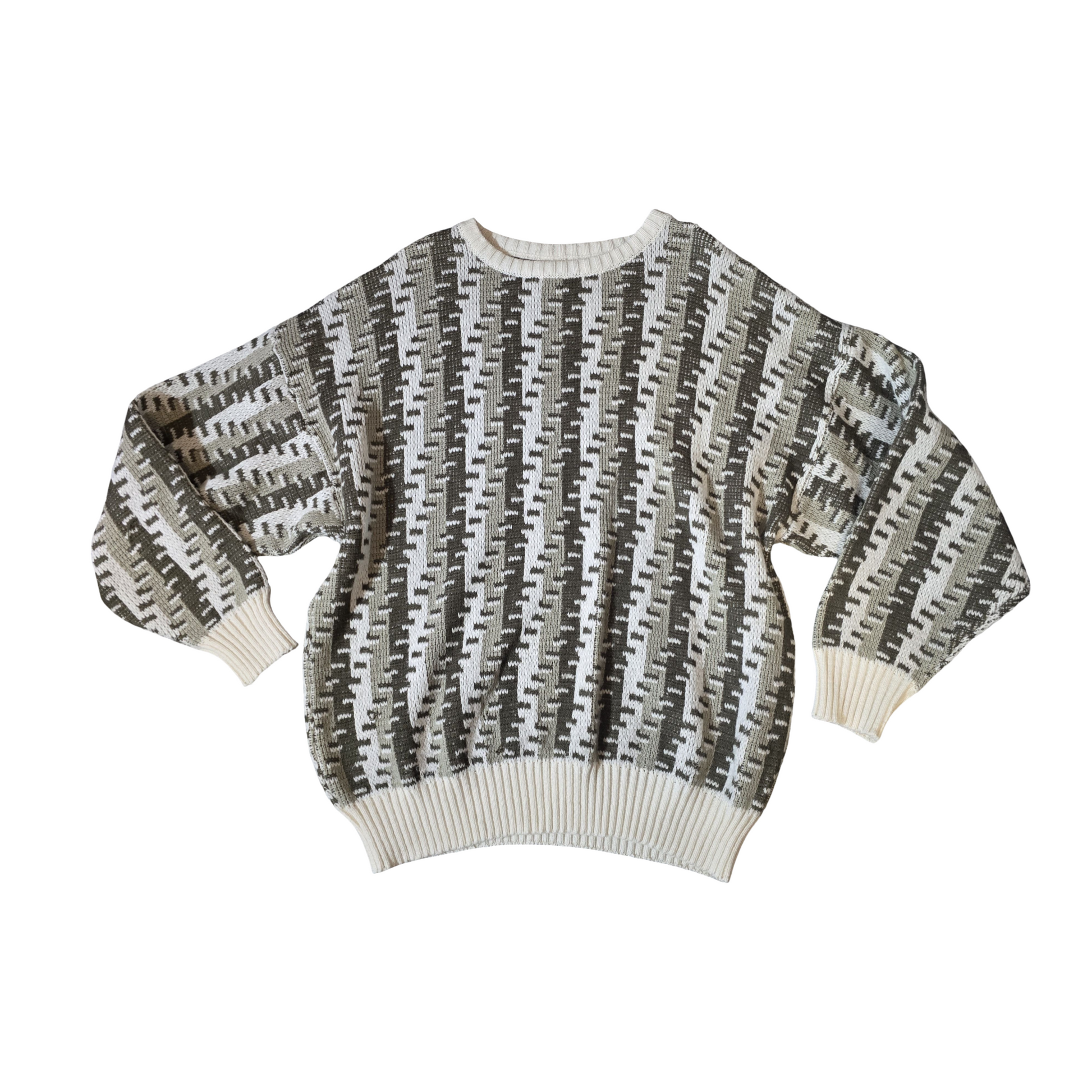 Vintage Avanti Grey White Beige Knit Jumper – Men’s Relaxed Fit – Retro Style
