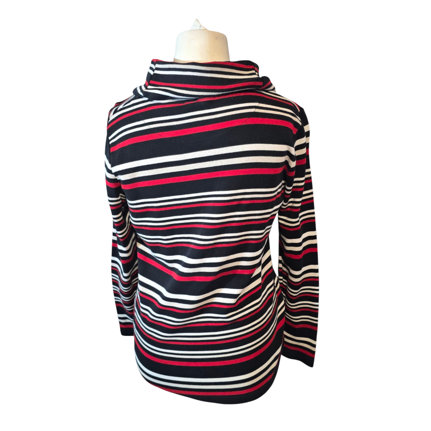 Dash Black, Red & White Striped Roll Neck Top – Size 14