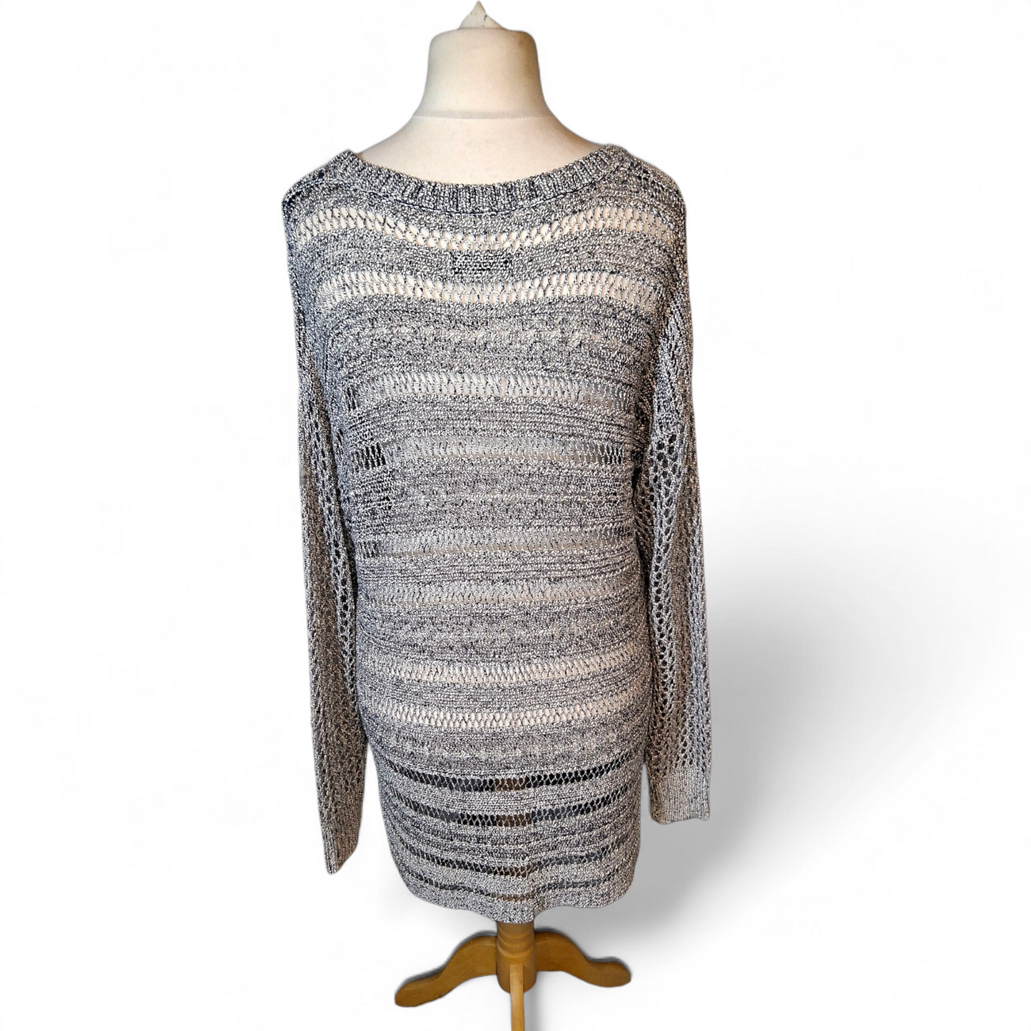Soon Grey Sheer Crochet Longline Jumper – Size 20