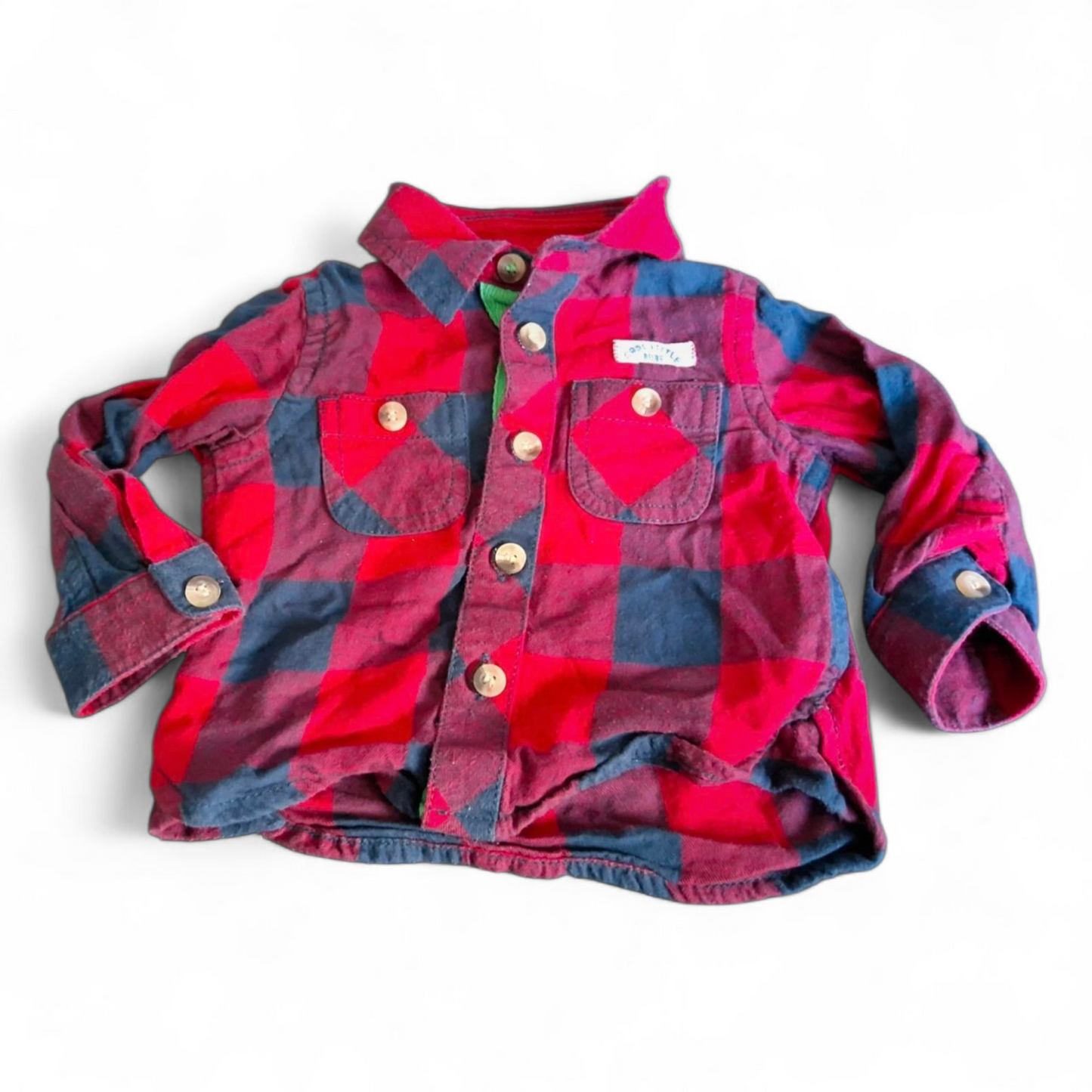 Mothercare Red & Navy Checked Shirt – Boys 3–6 Months – 100% Cotton